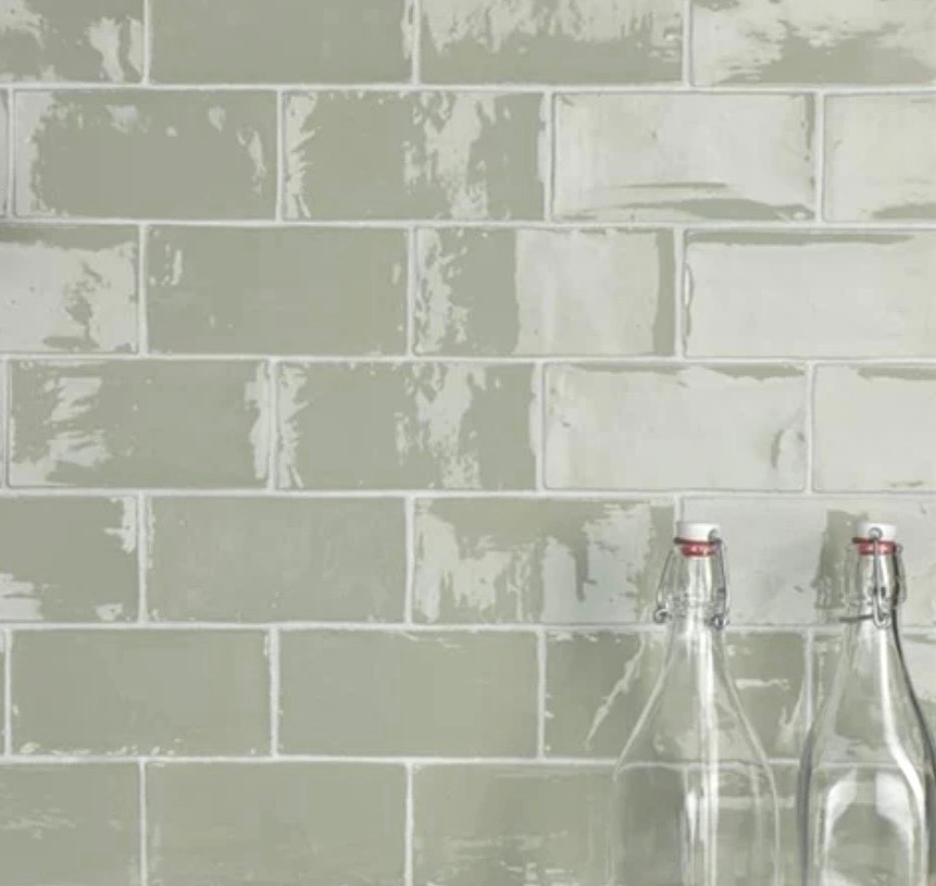 3×6 Sage Green Crackled Ceramic Tile, Backsplash Kitchen Bath (B0X OF 11 SF)