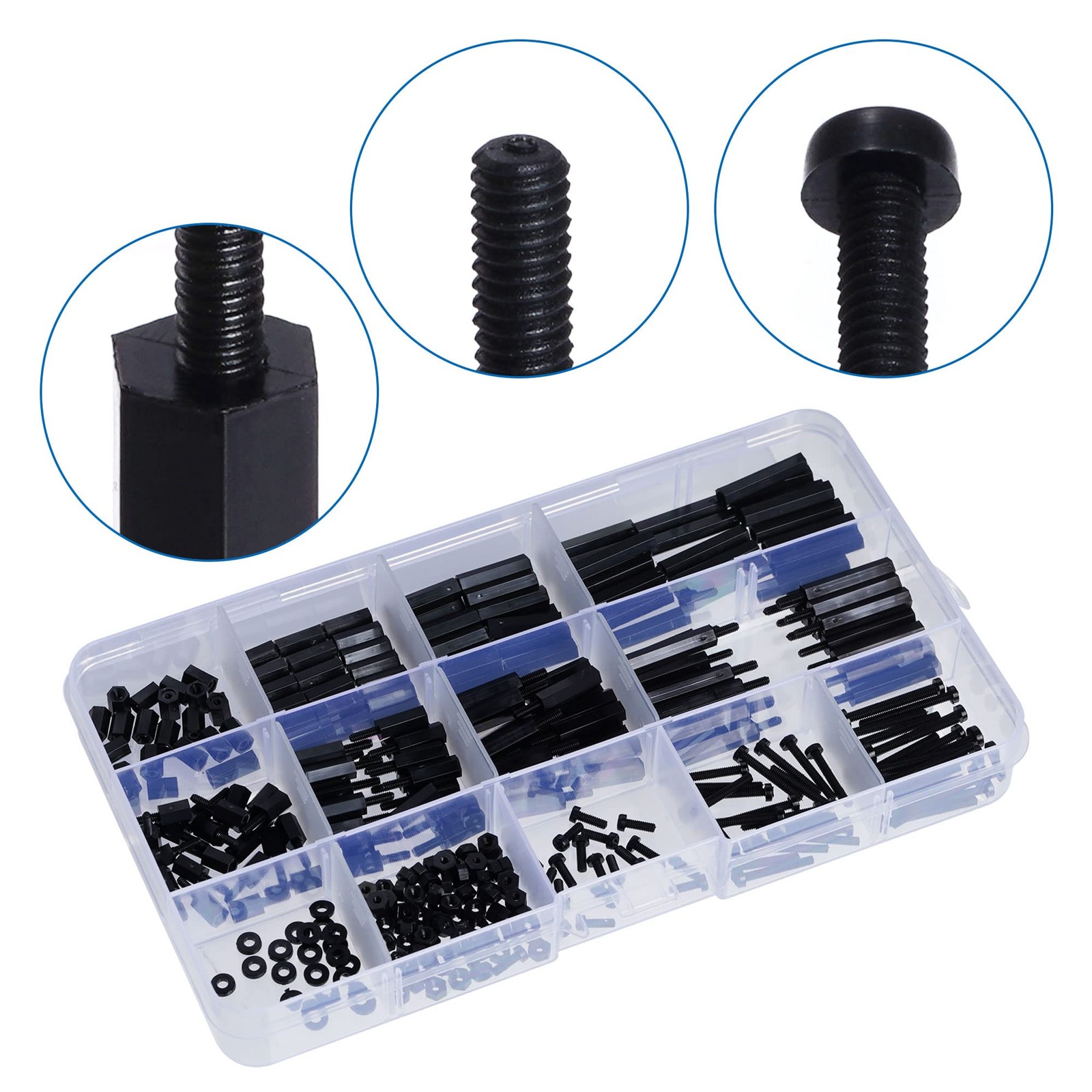 Lystaii 320pcs M2 Nylon Hex Spacer Standoff Kit Male Female Screw M2, Black