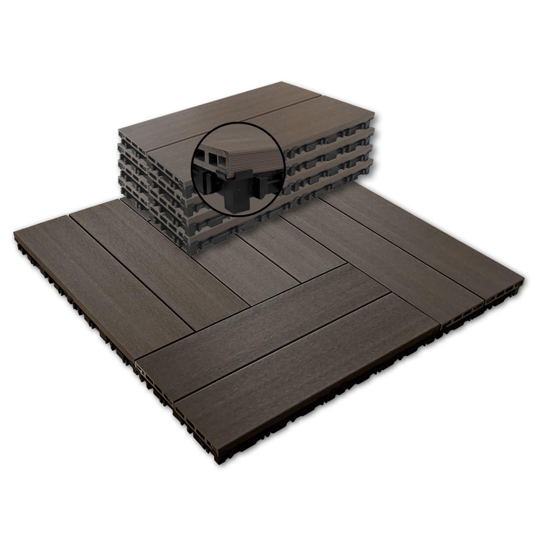 JJWOOD 2-Inch Thick Interlocking Deck Tiles, 4 Pcs 12″ x 24″ Reinforced WPC P…