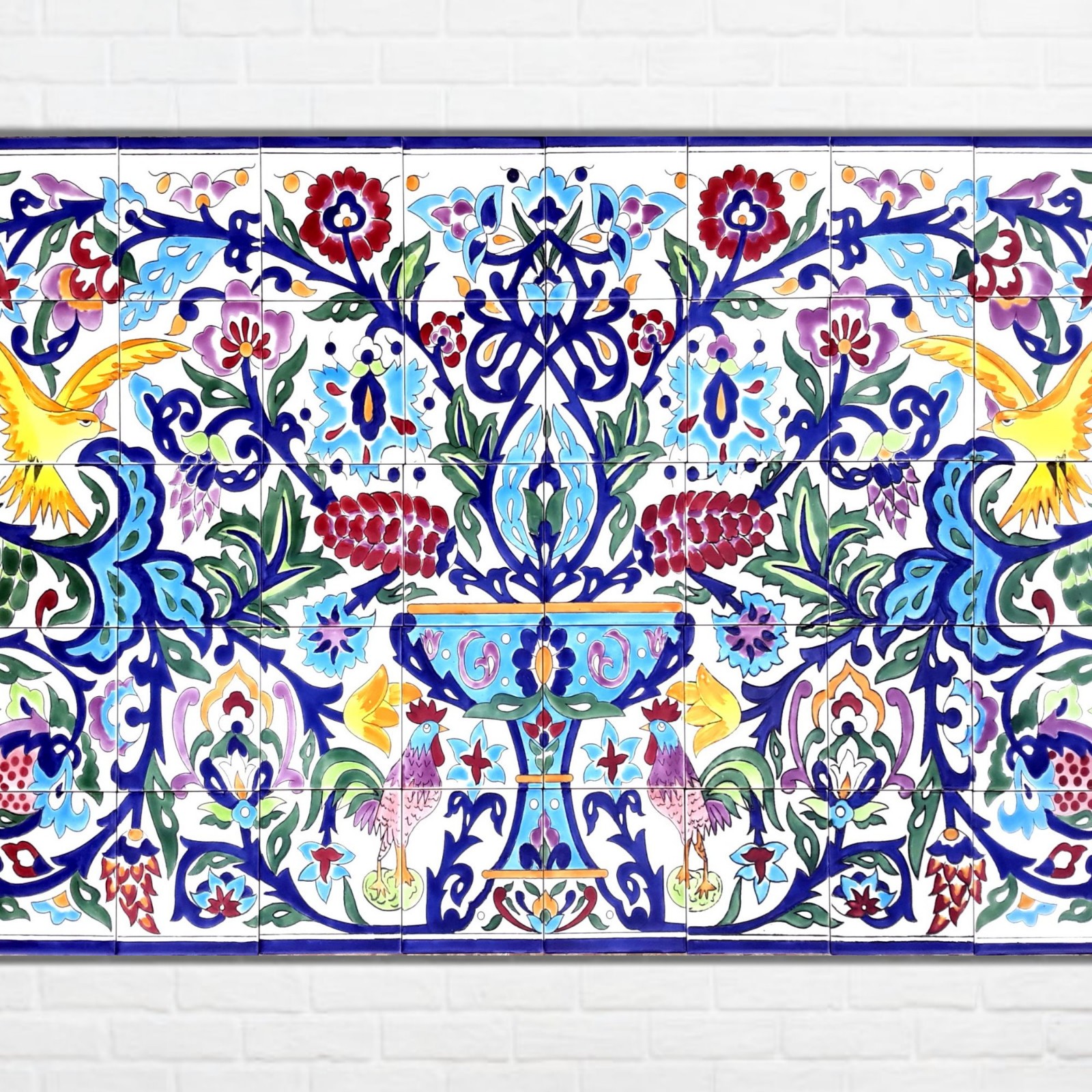 60inx30in Rooster Design Ceramic Tiles Wall Art Mosaic Mural Centerpiece