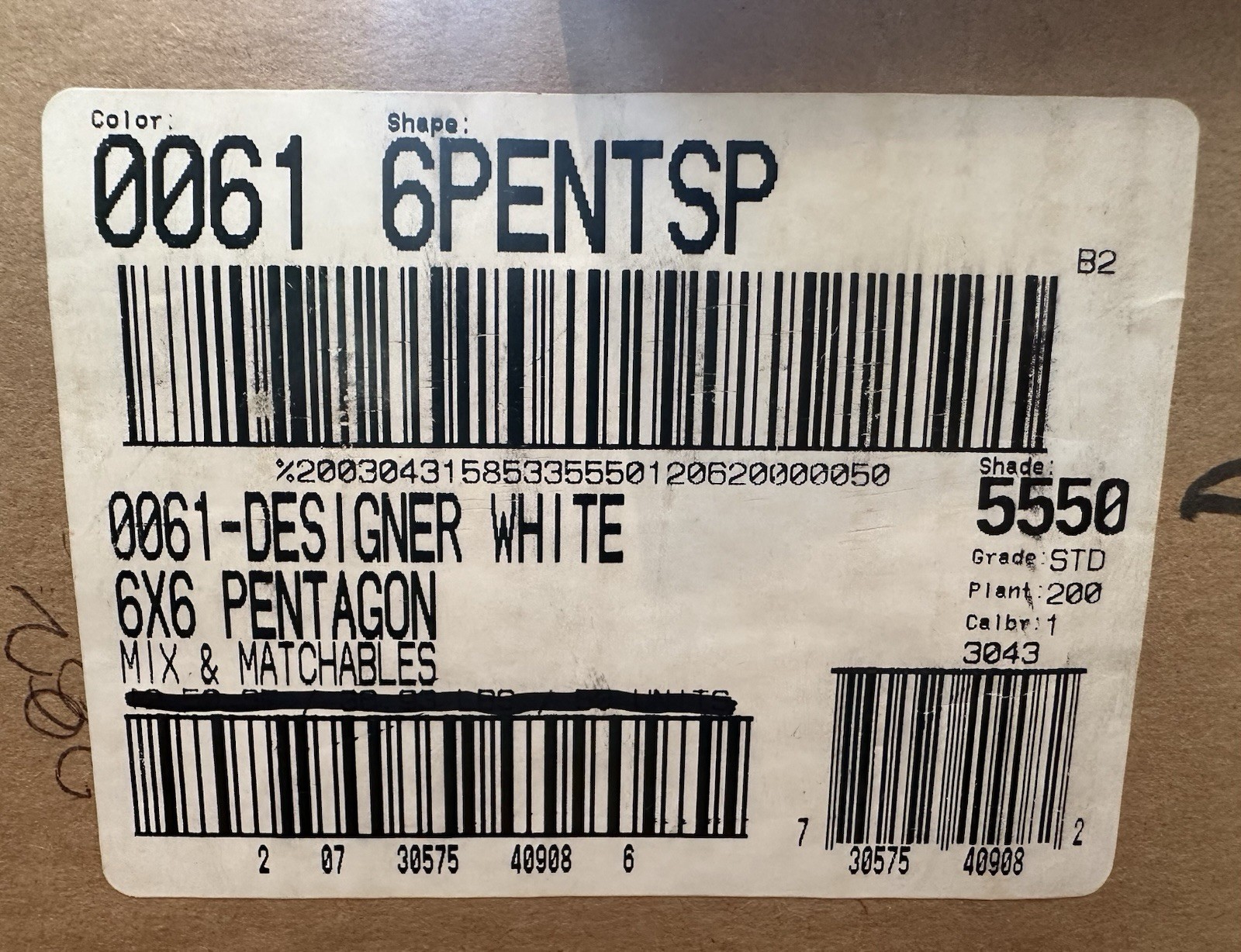 1 pc. Designer White: Pentagon Matte Ceramic Tile: Clipped by American Olean 6″