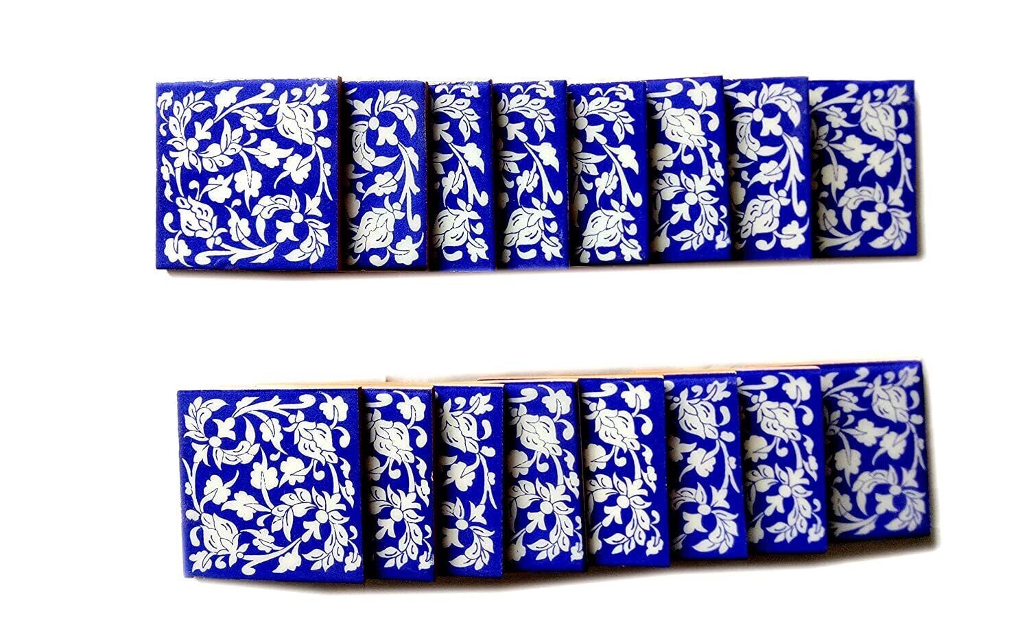 Floral Decorative Mosaic Wall Tiles Set of 16 Tiles Blue & White 3 x 3 Inch