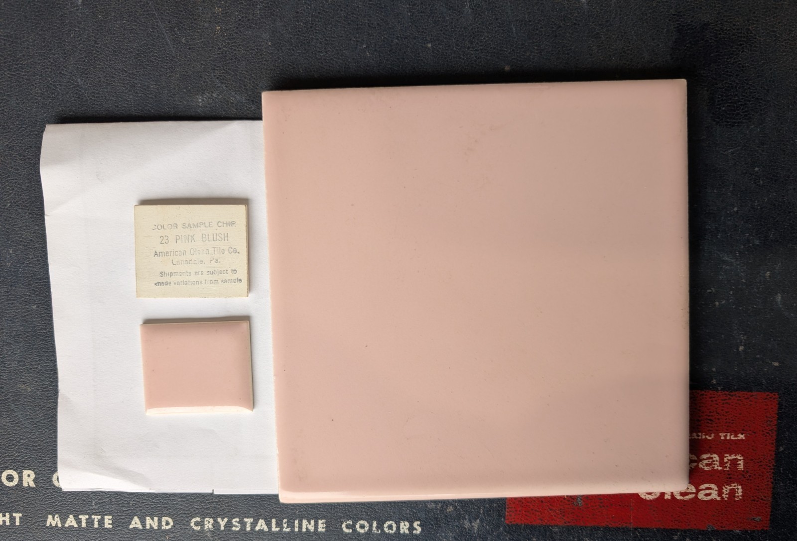 1 pc Ceramic Tile #23 Pink Blush American Olean Bullnose 6×6 S4669 Thin Set