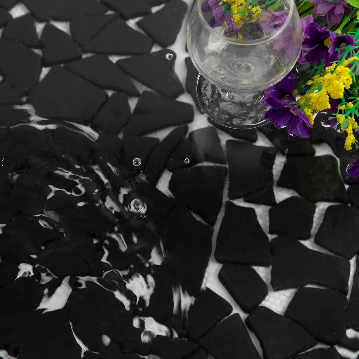 Black Geometric Pebble Tile for Shower, Kitchen, and Outdoor Areas – 5 Sheets