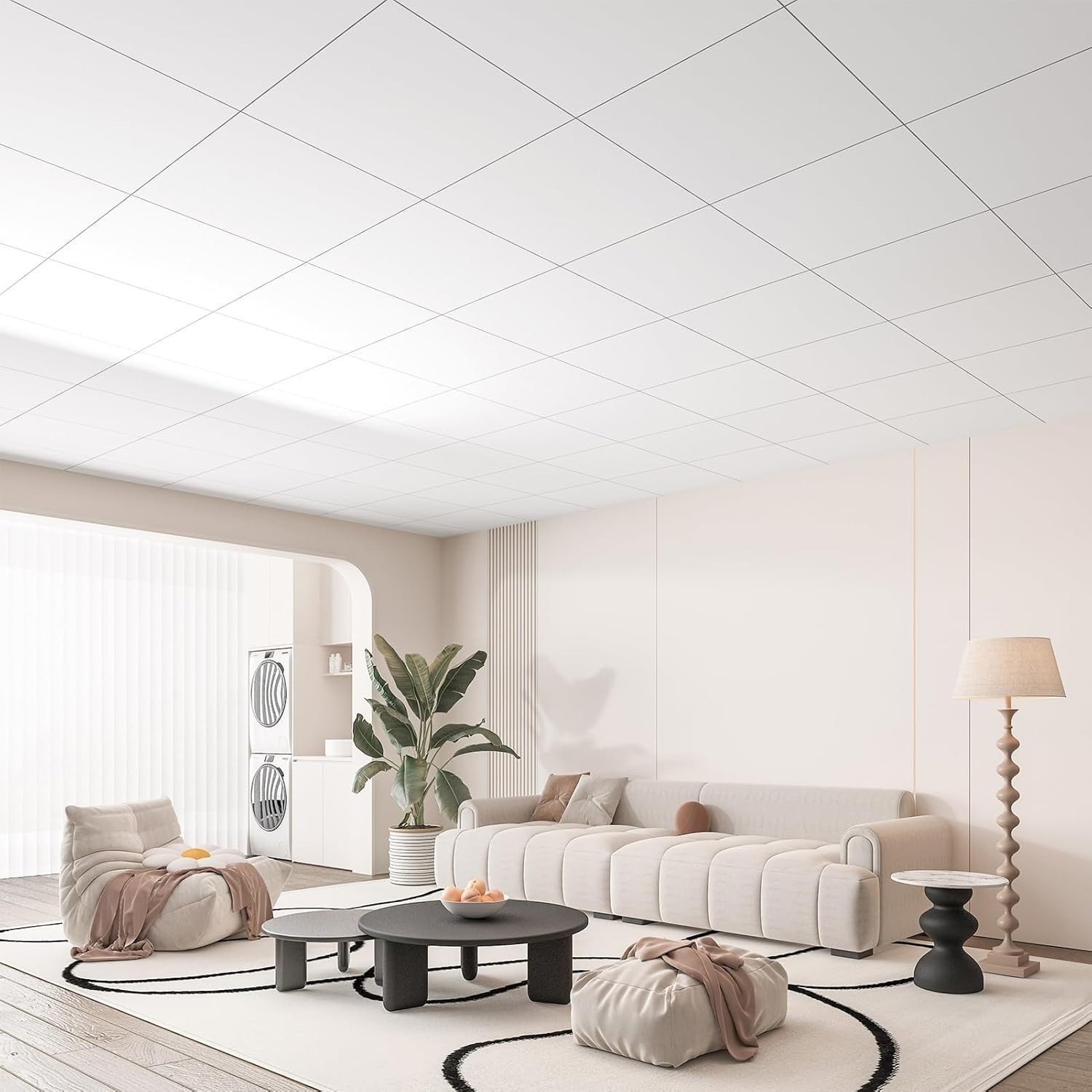 Classic White 24″x24″ Drop Ceiling Tiles – 48 Sq.Ft Coverage, Easy Install