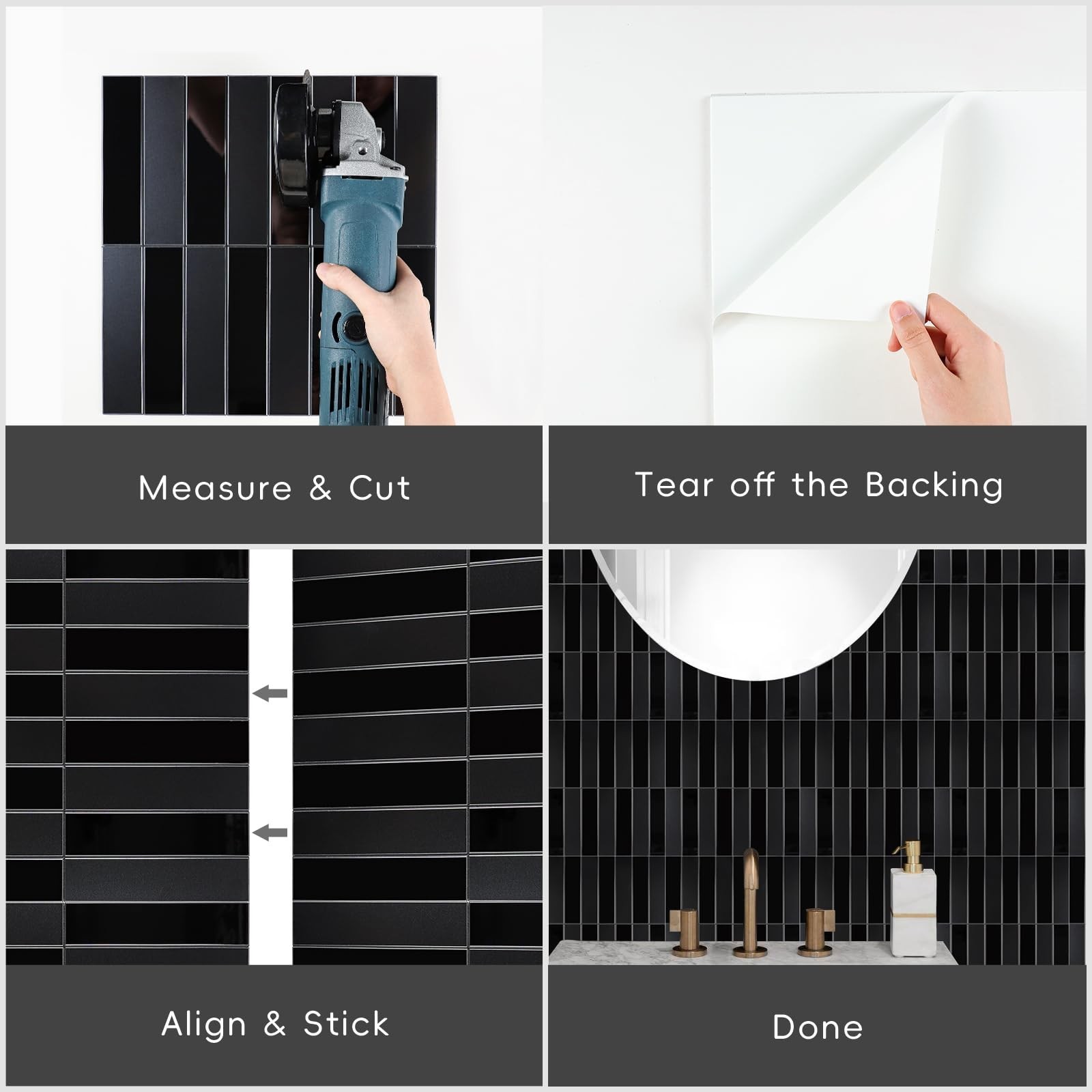 HOMEART Black Peel And Stick Backsplash, Aluminum Composite Stacked Linear