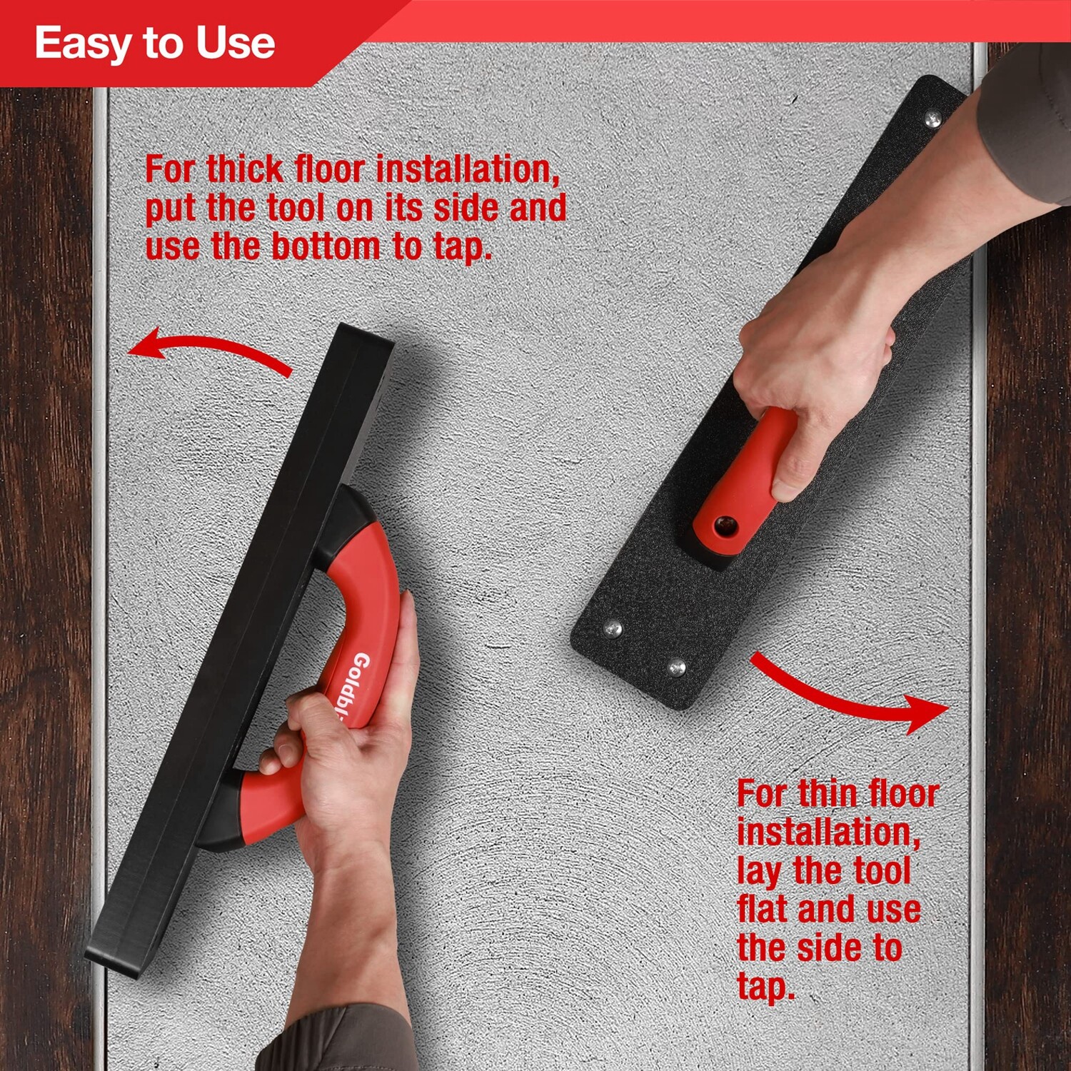 Goldblatt Heavy Duty Tapping Block Hammer-Free Floor Installation Tool 9″ Handle