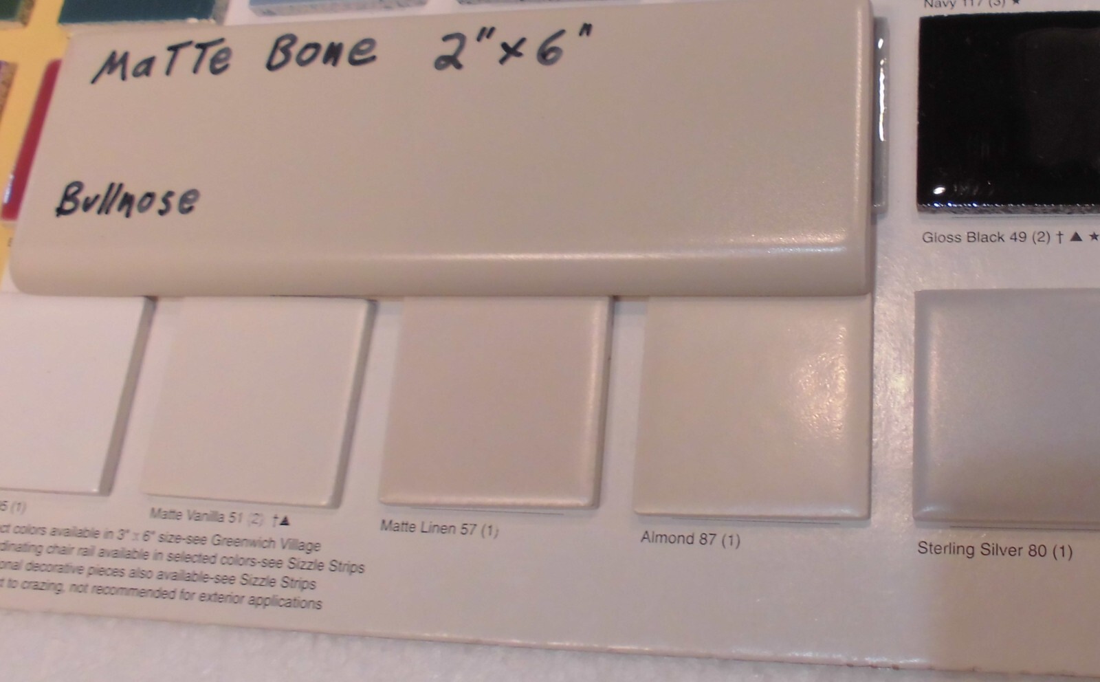 1 pc. Matte Bone – Almond: Ceramic Bullnose Tile 2” X 6” Flat-Surface Type, NEW