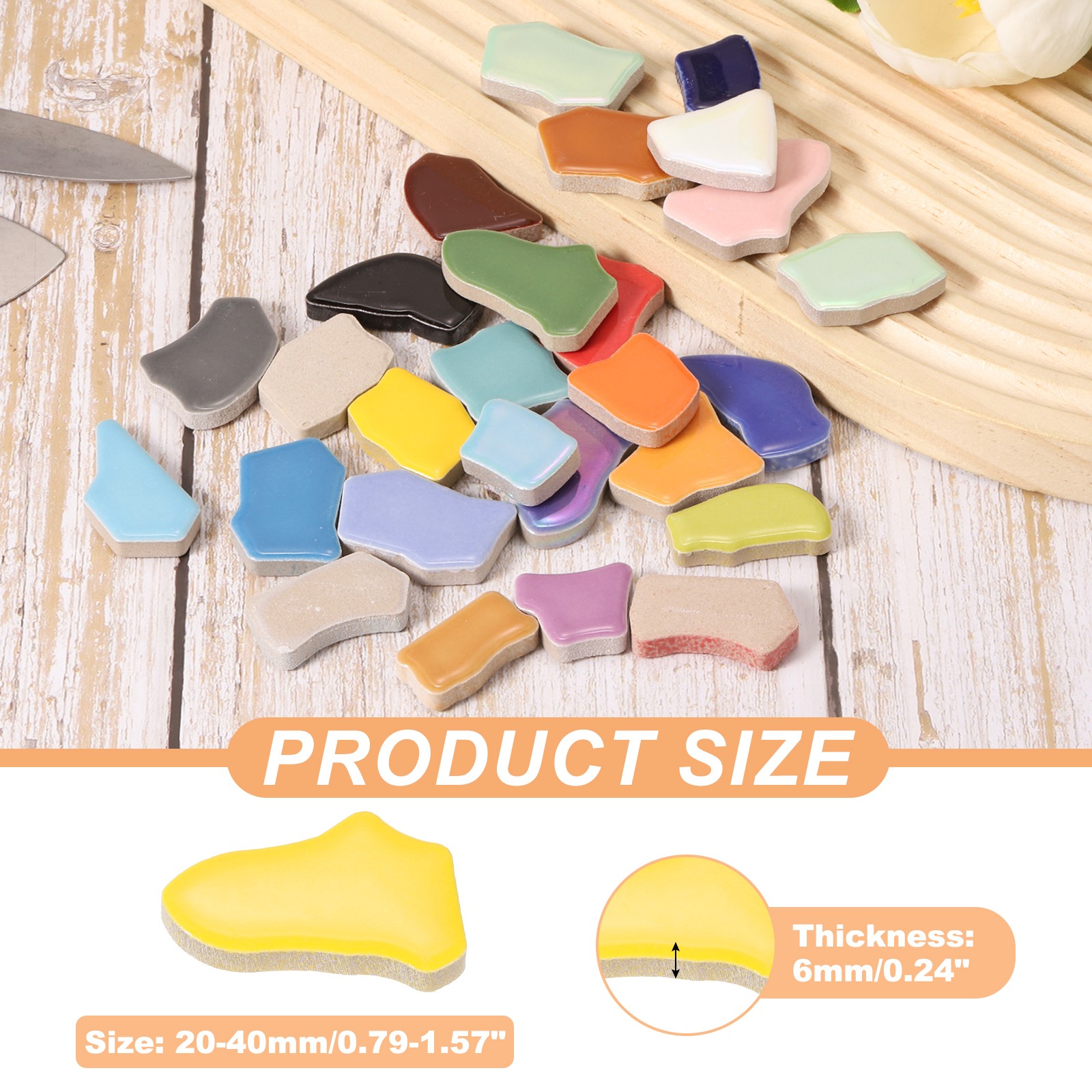 500g/1.1LB Irregular Ceramics Mosaic Tiles, 0.79″-1.57″ Mosaic Tile, Yellow