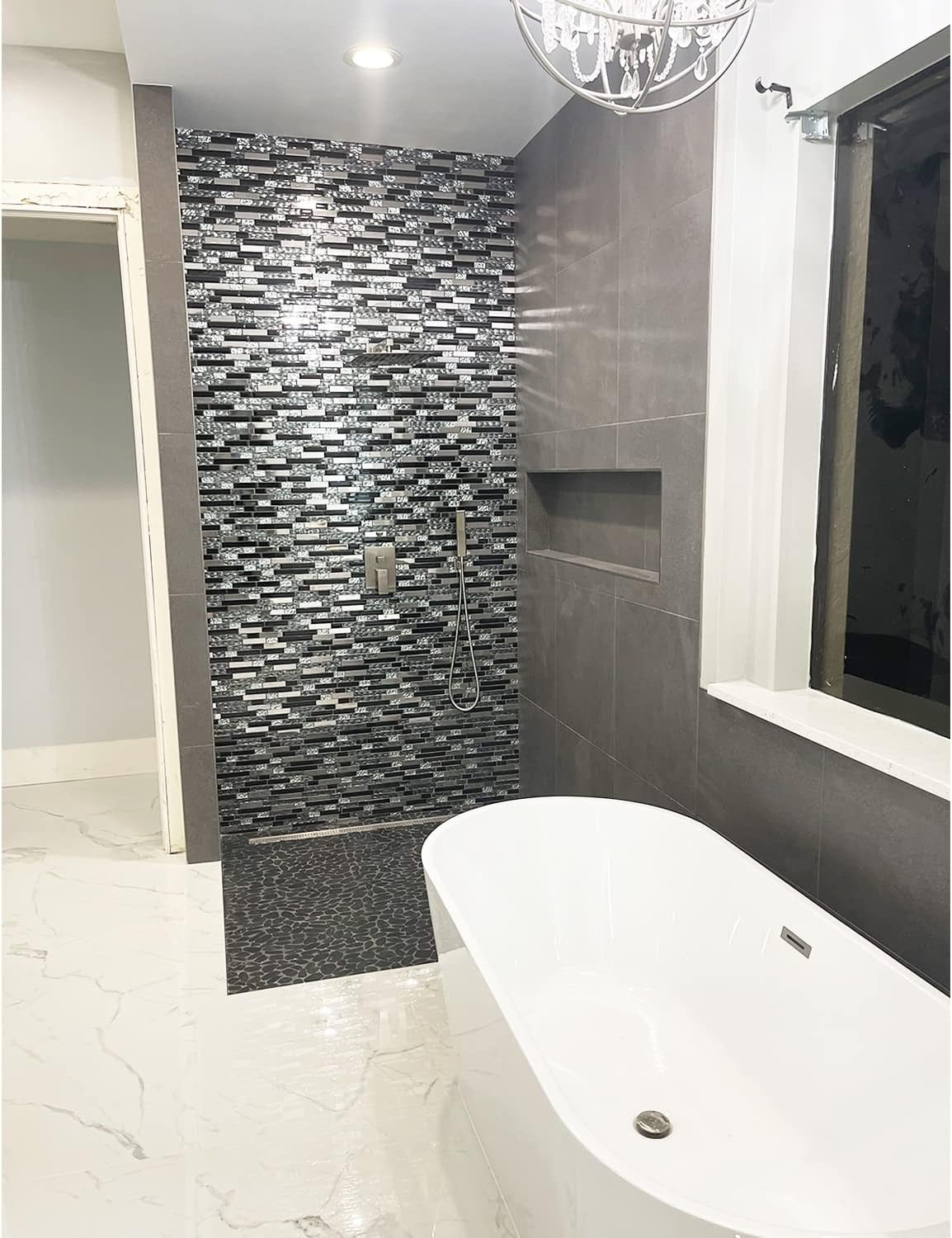 Elegant Black Crystal Glass Mosaic Tile for Kitchen & Bath Backsplash 5 sqft
