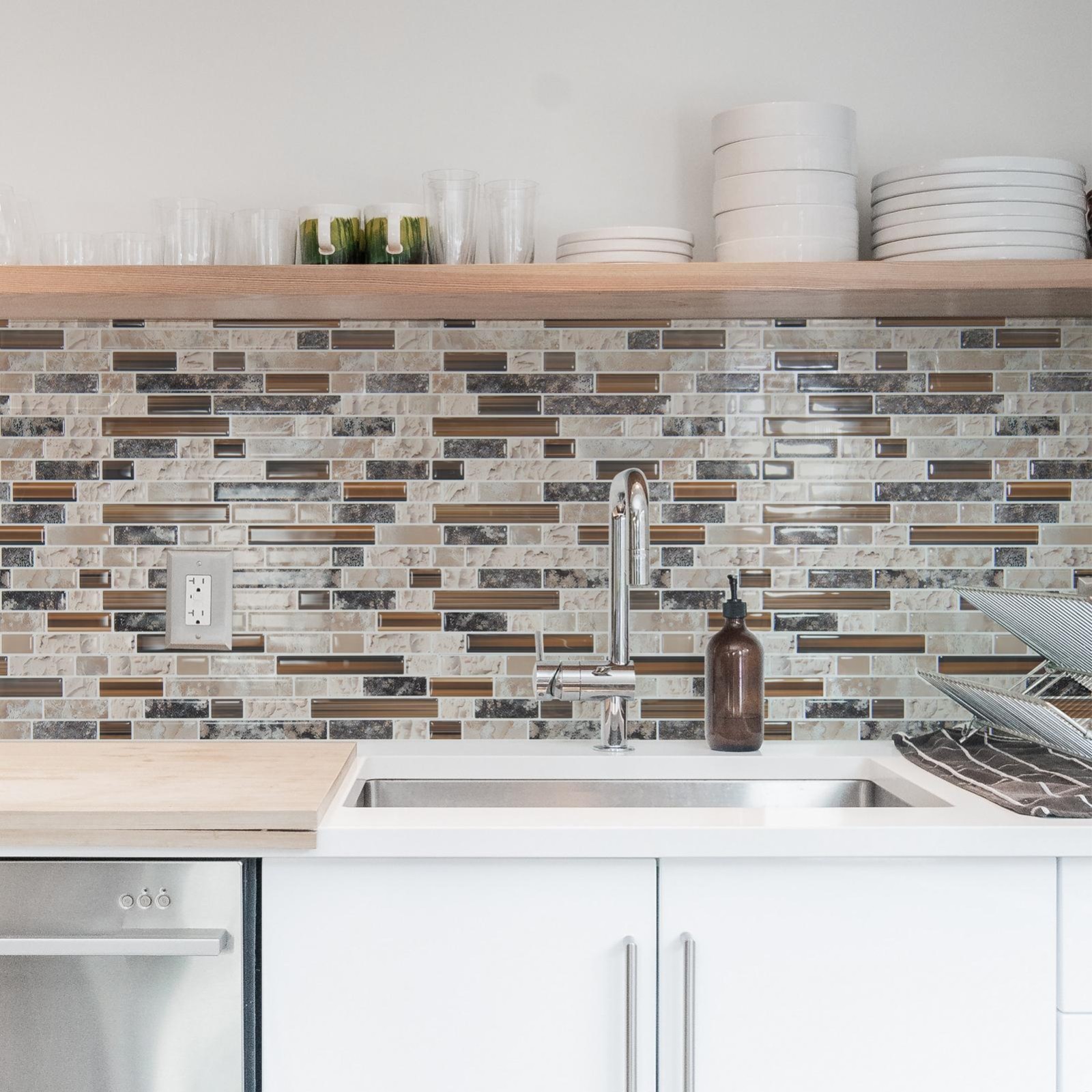 10pcs Peel and Stick Backsplash Thickened Tiles, 12”x12”, Cover 10 Sq.Ft.