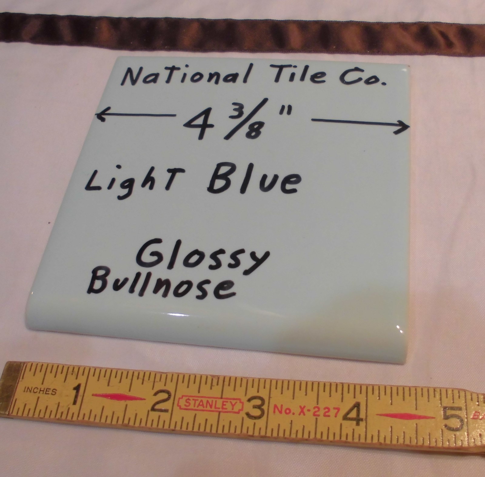 1 pc. Vintage *Light Blue* 4-3/8″ Glossy Ceramic Bullnose by National Tile Co.