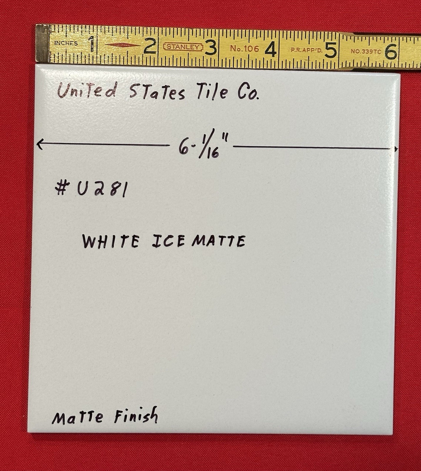 1 pc. White Ice: 6-1/16″ Matte Ceramic Tile by United States Tile Co. #U281, NEW