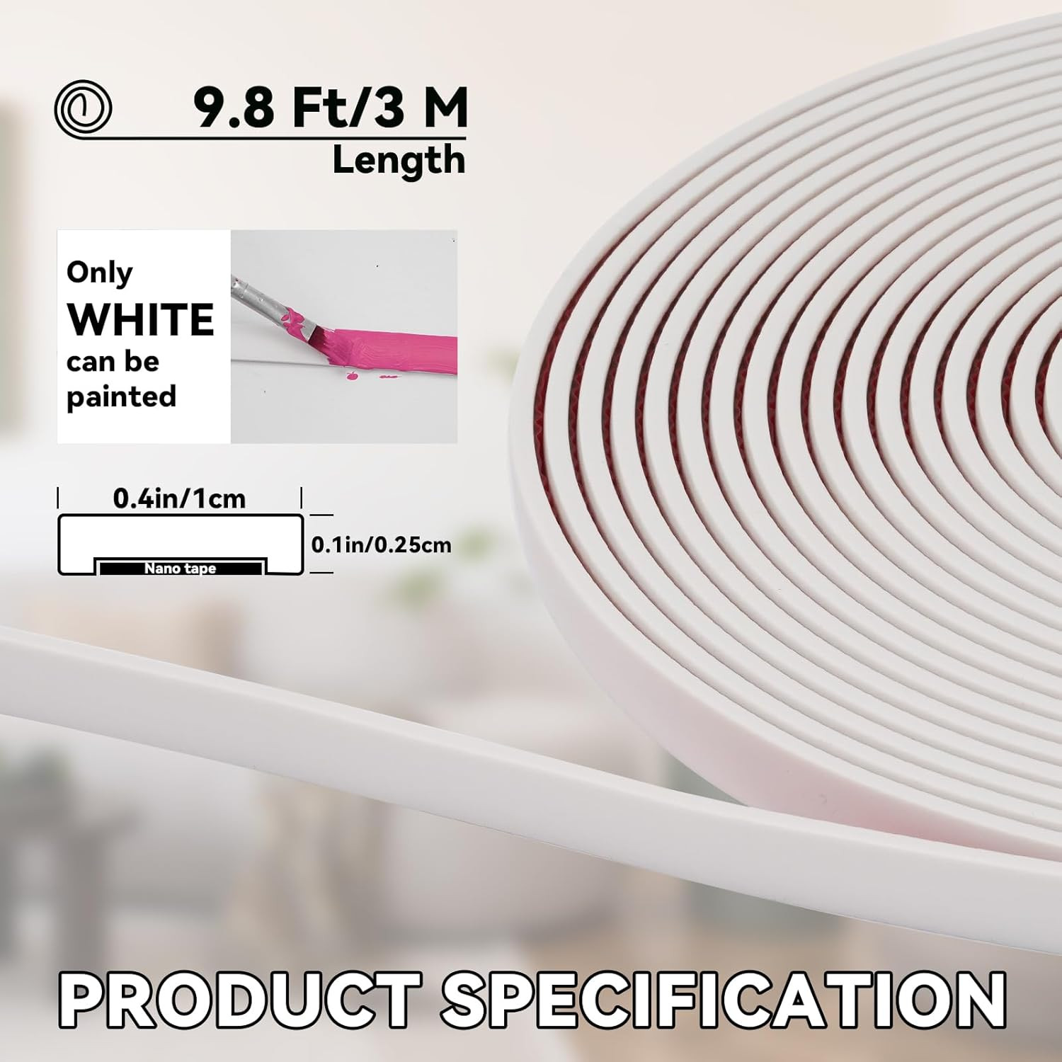 9.8 Ft Peel and Stick Wall Molding Trim, White(Paintable) Self Adhesive Flexible