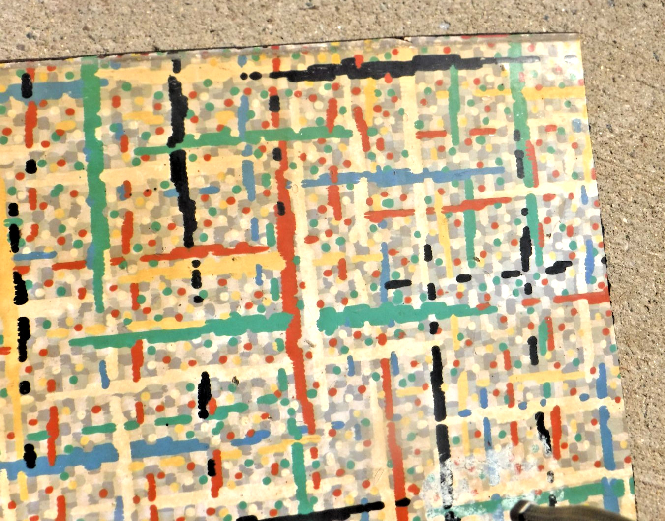 VTG~LINOLEUM FLOORING~L PIECE~45″x 60″~1950-60~MOVIE SET~MCM~GRAY GRID~PRIMARY E