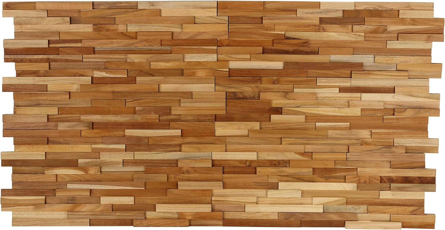 Ez-Wall 3D Mosaic Tile in Solid Teak Wood, Set of 10 Natural Finish Tiles