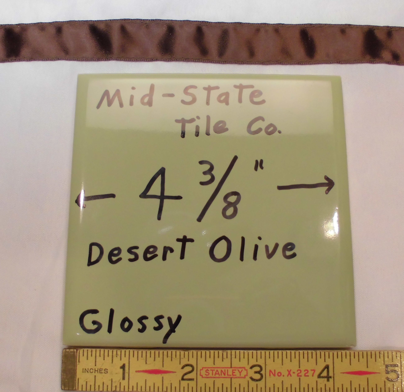 1 pc. *Olive Green Avocado* Glossy Ceramic Tiles by Mid-State Co…4-3/8″ NOS