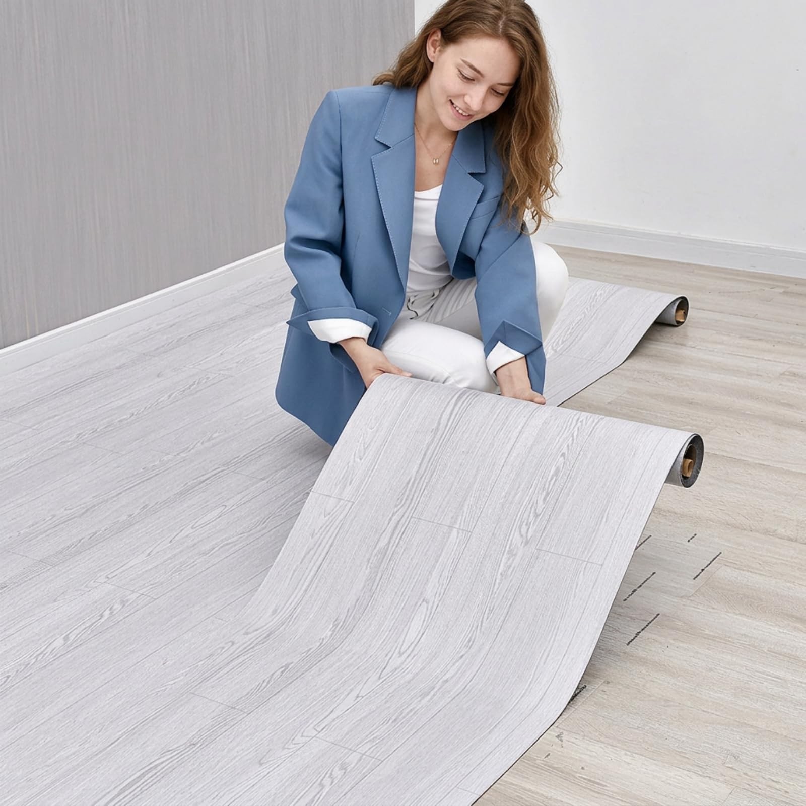 Paleish Grey Wood Peel And Stick Vinyl Flooring Roll 15.7 Inch x 10 FT