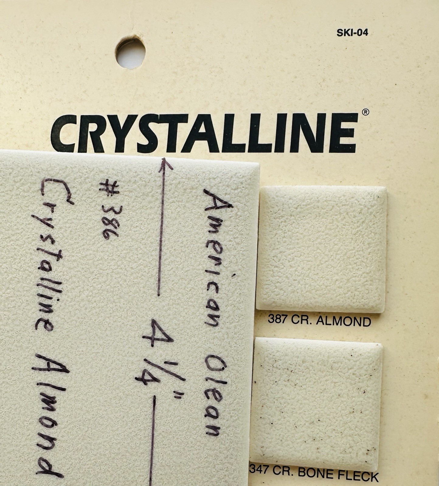 1 pc. Almond: Crystalline Ceramic Radius Bullnose Tile 4-1/4” American Olean
