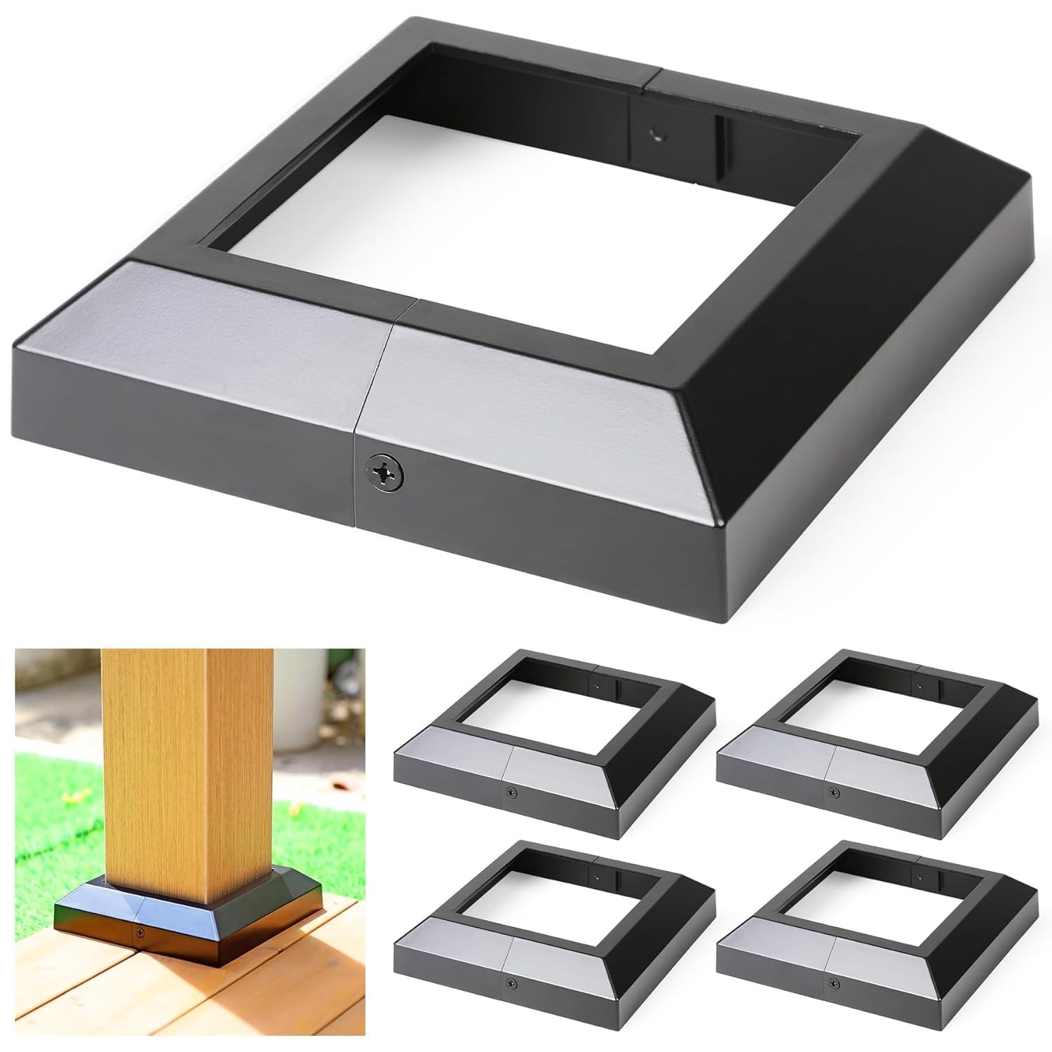 4 pcs 5.5″x5.5″ Aluminum Deck Post Base Cover, for Deck railings, Stairs, Patios