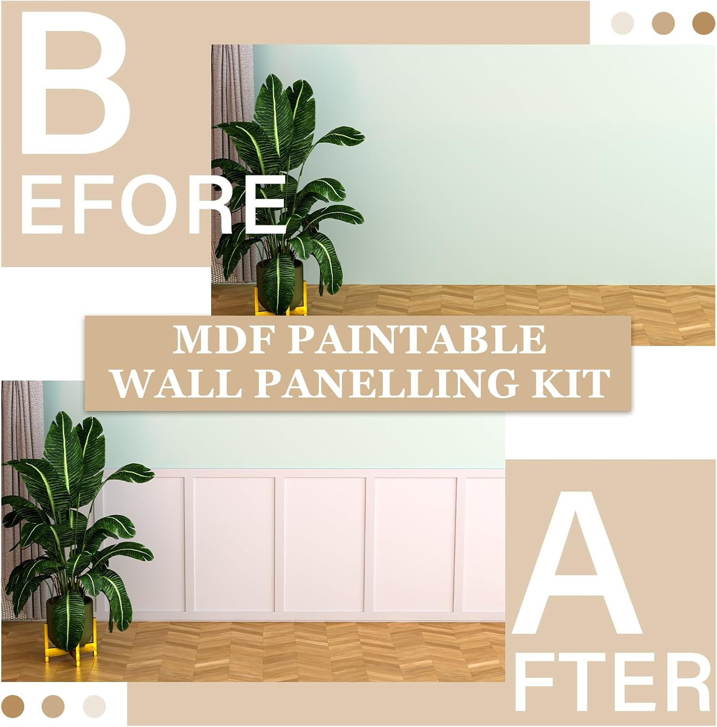 1 Set 94.5In X 47.2 in Mdf Board and Batten Wall Panel Kit Premade Wainscoting P