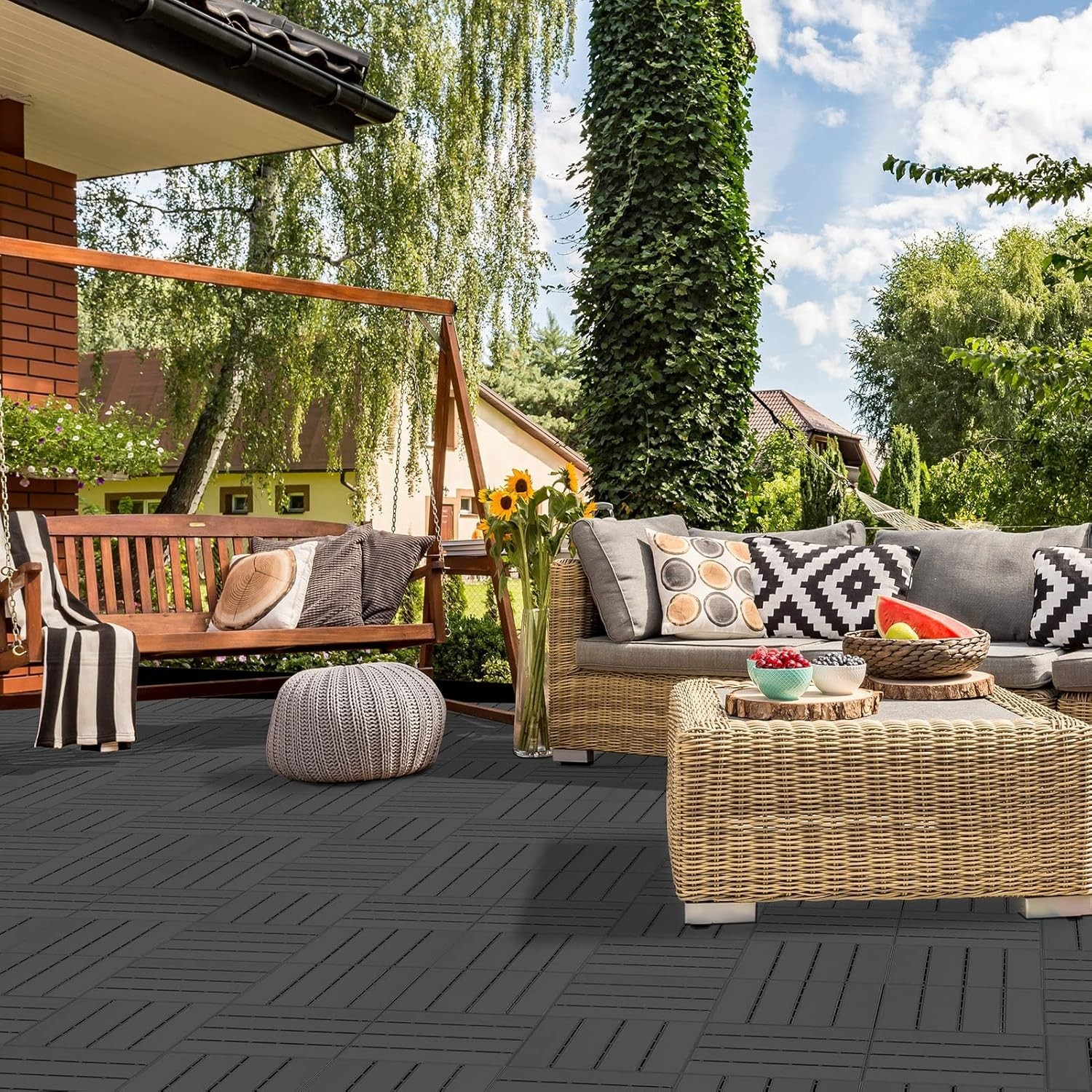 Dark Grey Interlocking Deck Tiles 9 Pack – Outdoor Flooring