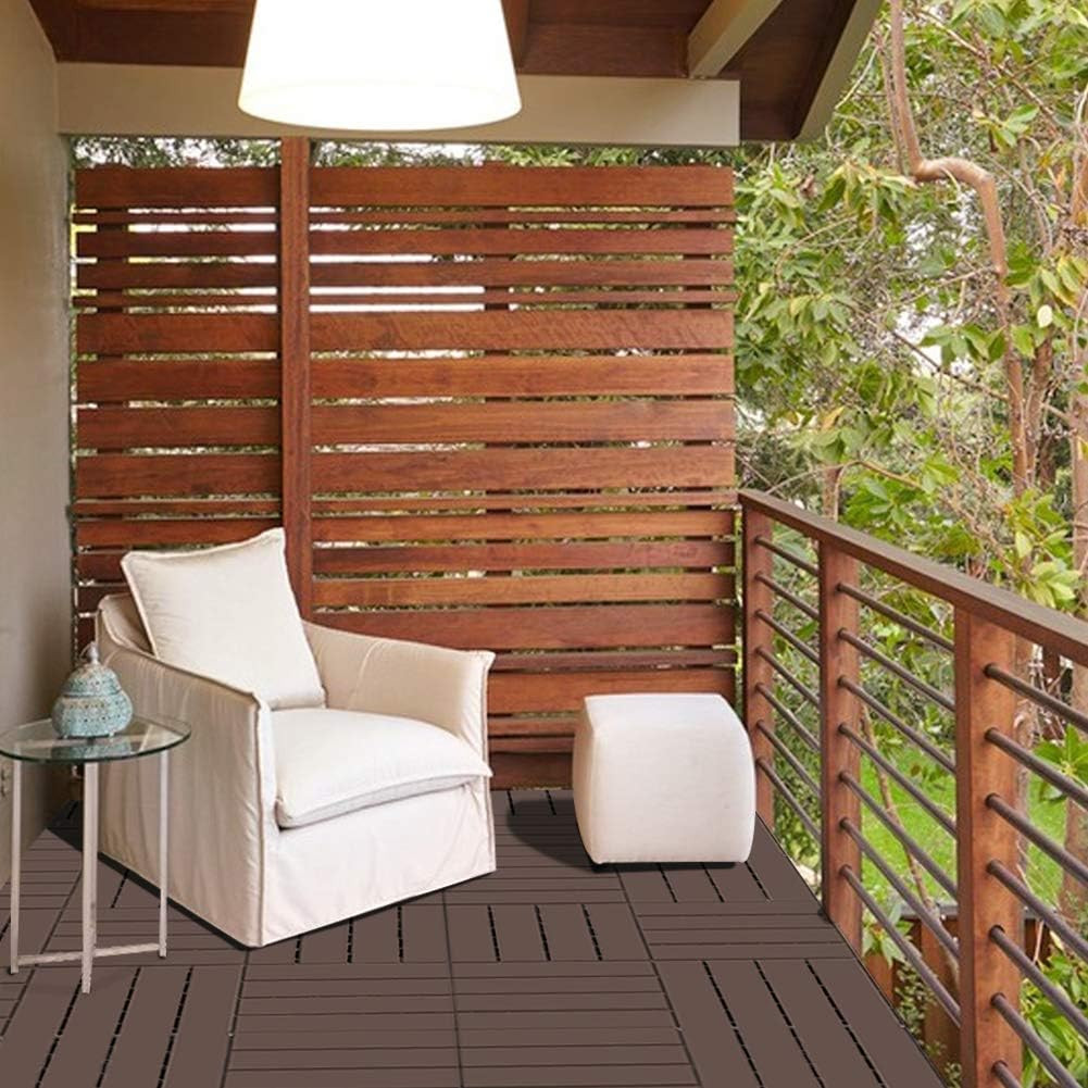 Dark Brown Interlocking Patio Deck Tiles – 12×12 Inch, 27 Pack