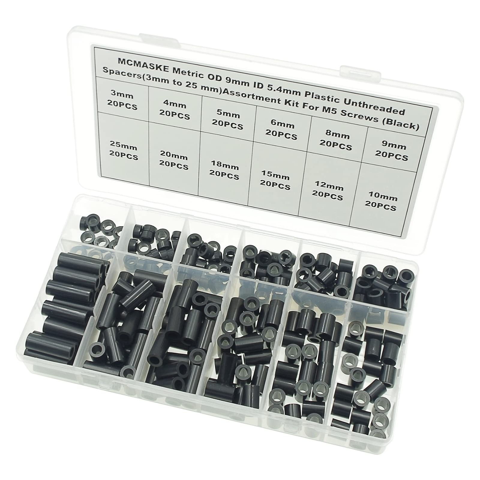 MCMASKE 240PCS OD 9mm ID 5.4mm ABS Plastic Black Round 5.4mm, black
