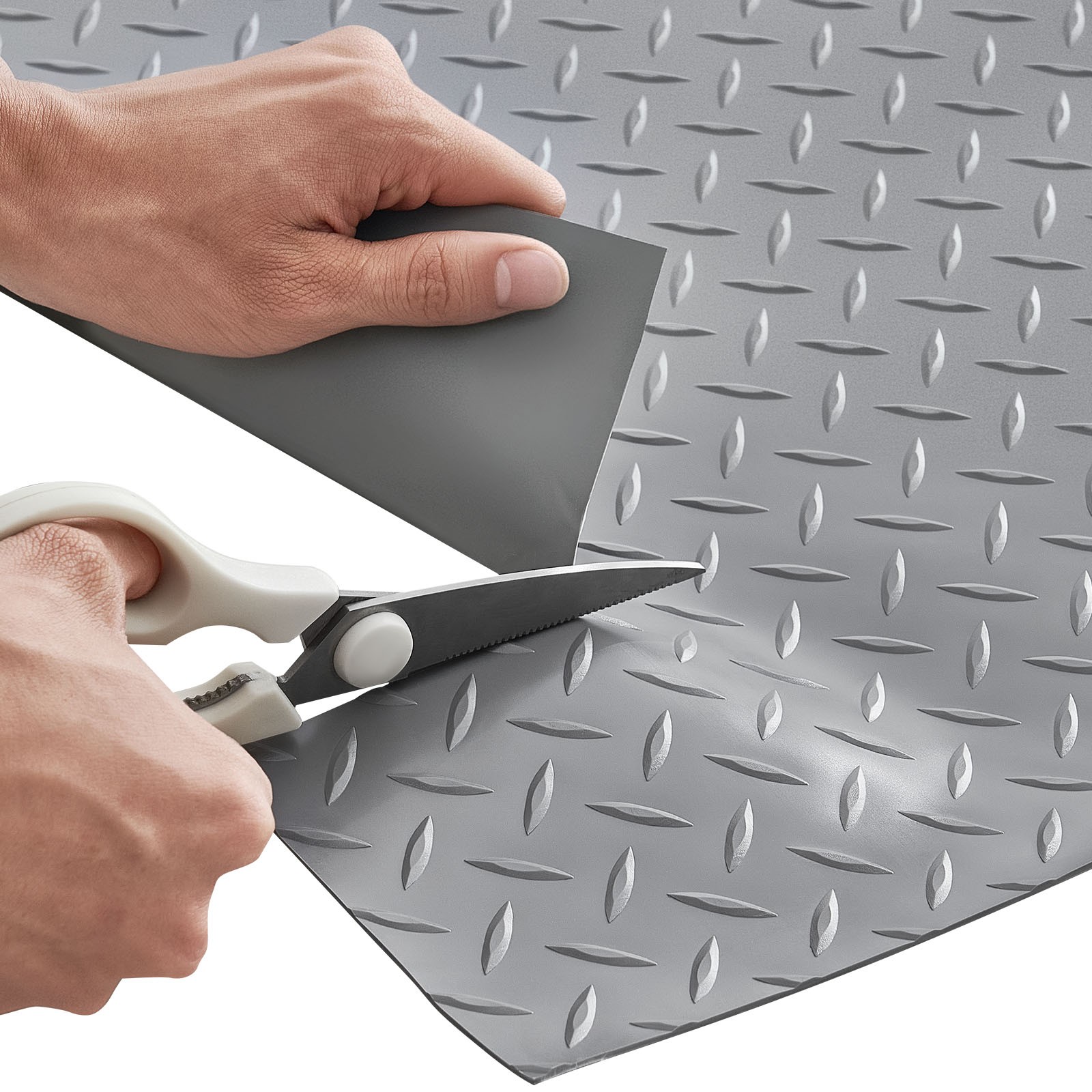 VEVOR Garage Floor Roll 7.5×17 ft PVC Diamond Mat Non-Slip Silver Gray