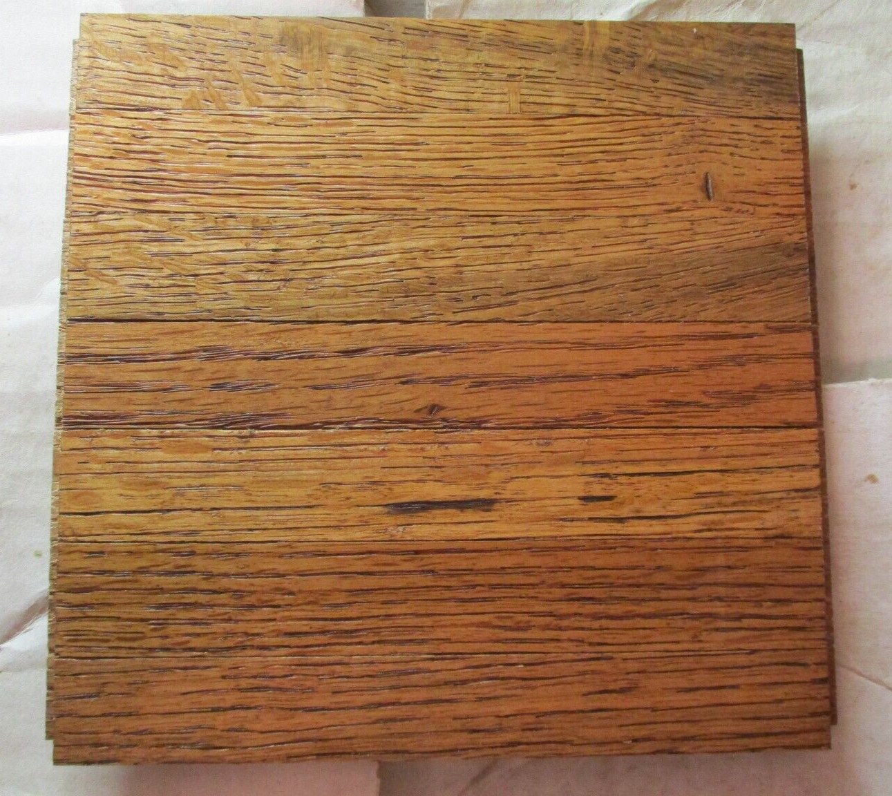 (1) 6″x6″ Color Tile USA 1970 Honey Rustic Waxed Oak Wood Parquet 7 Finger Strip