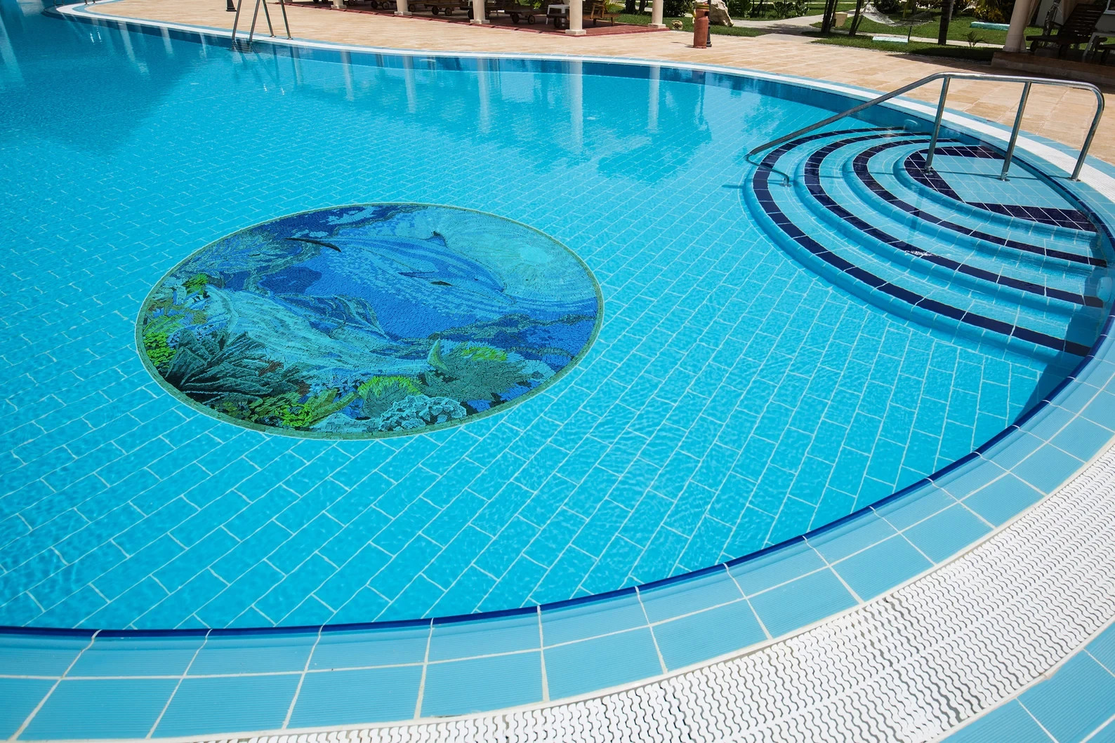 Breathtaking 72″ Handmade Sealife Dolphin Marble Mosaic Pool Medallion Art