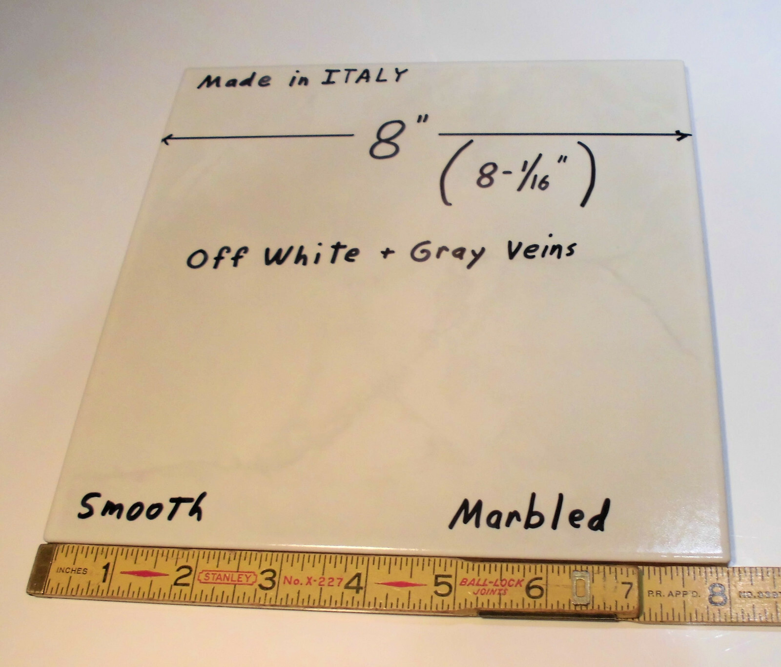 1 pc. Off White + Gray Veins: made in Italy 8″ Ceramic Floor Tile, Marble Effect