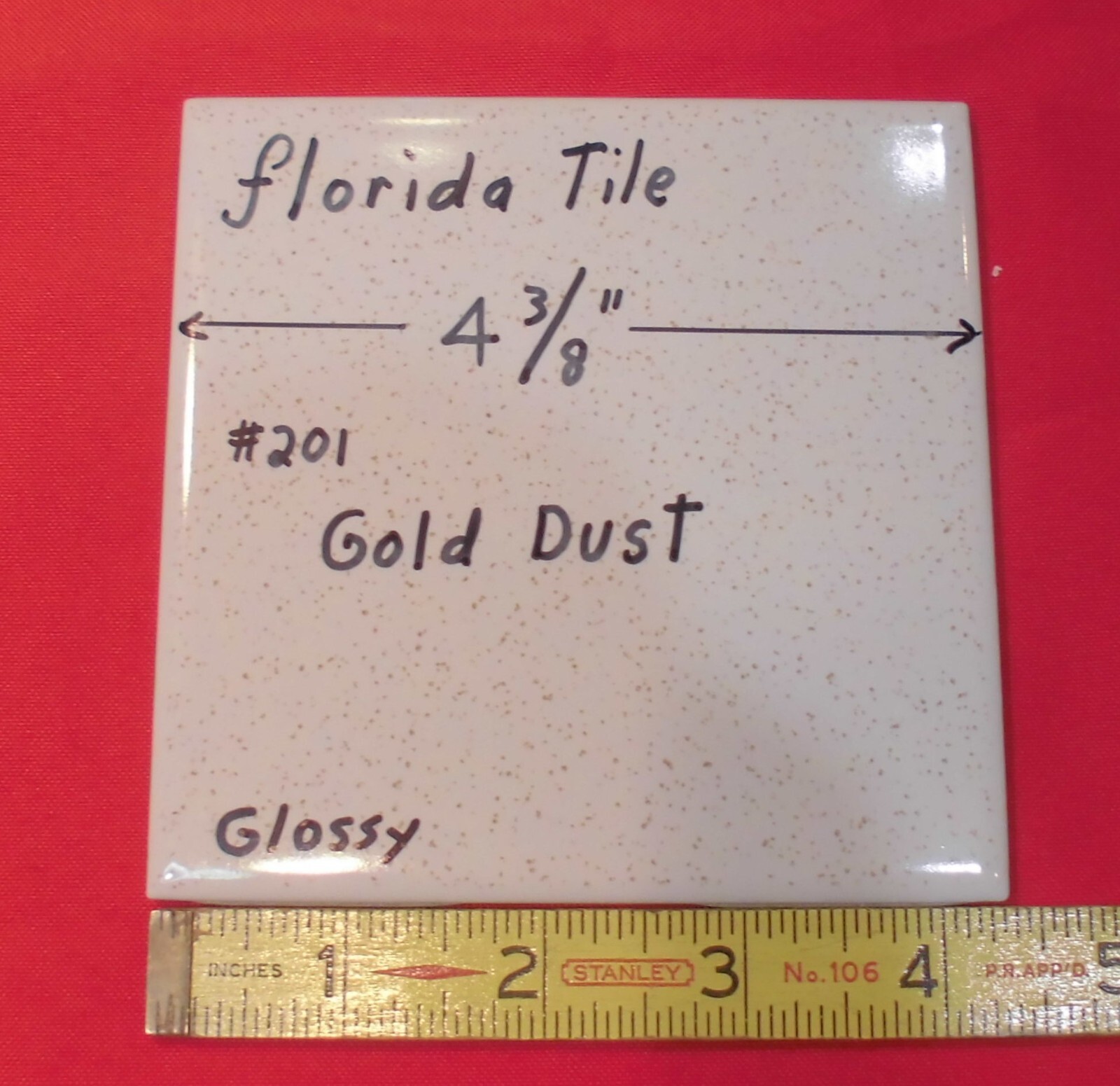1 pc. Gold Dust: 4-3/8″ Glossy Ceramic Tile by Florida Tile Co. NOS, Speckled