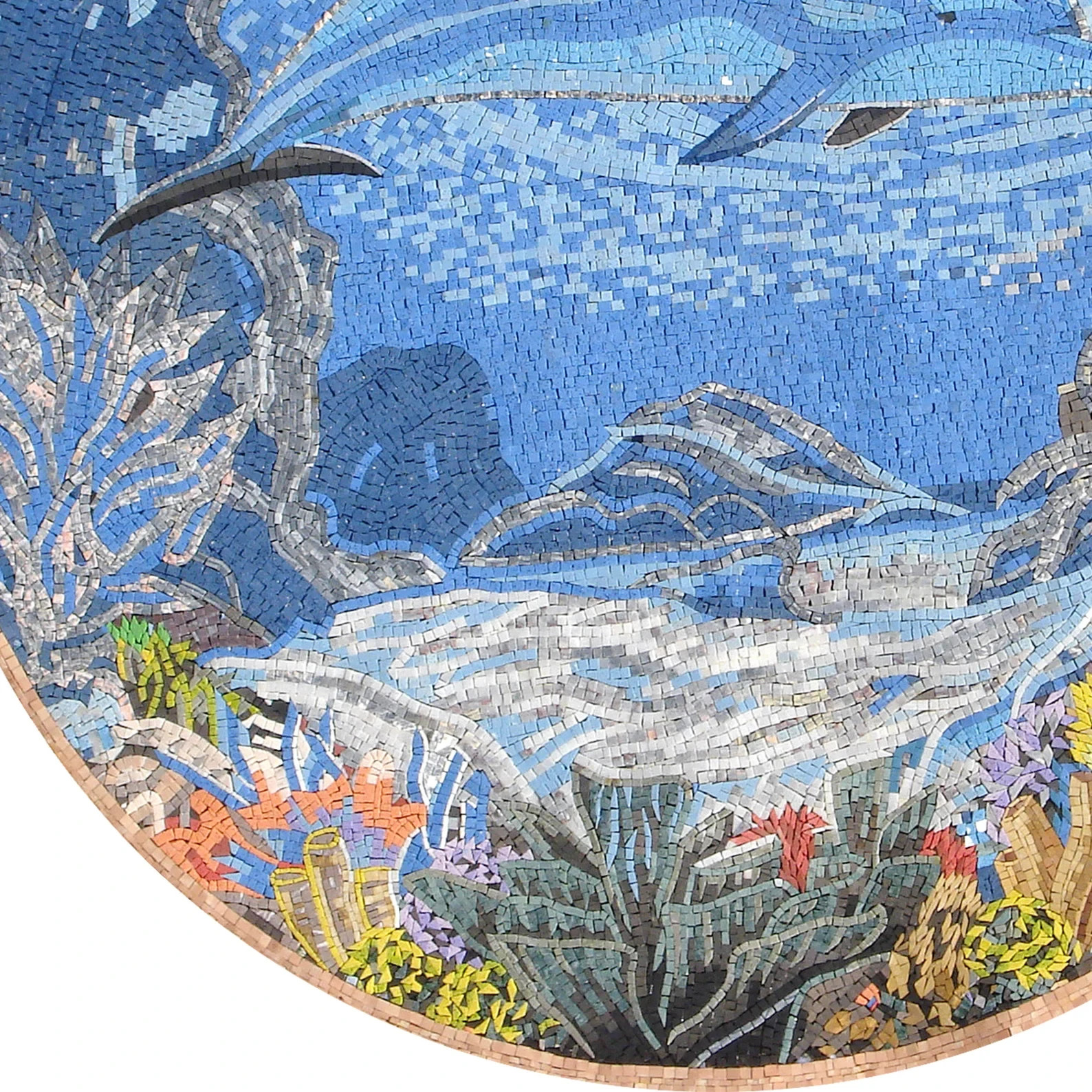 Breathtaking 72″ Handmade Sealife Dolphin Marble Mosaic Pool Medallion Art
