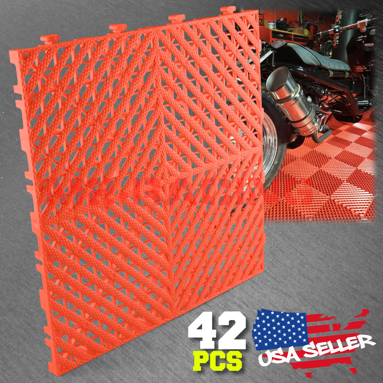 42pcs 16″x16″ Red Garage Floor Mat Perforated Flooring Tile Shop Interlocking