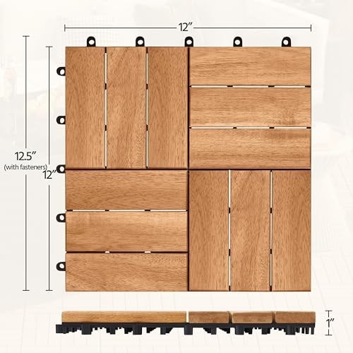 Yaheetech 54-Piece Acacia Wood Interlocking Patio Deck Tiles
