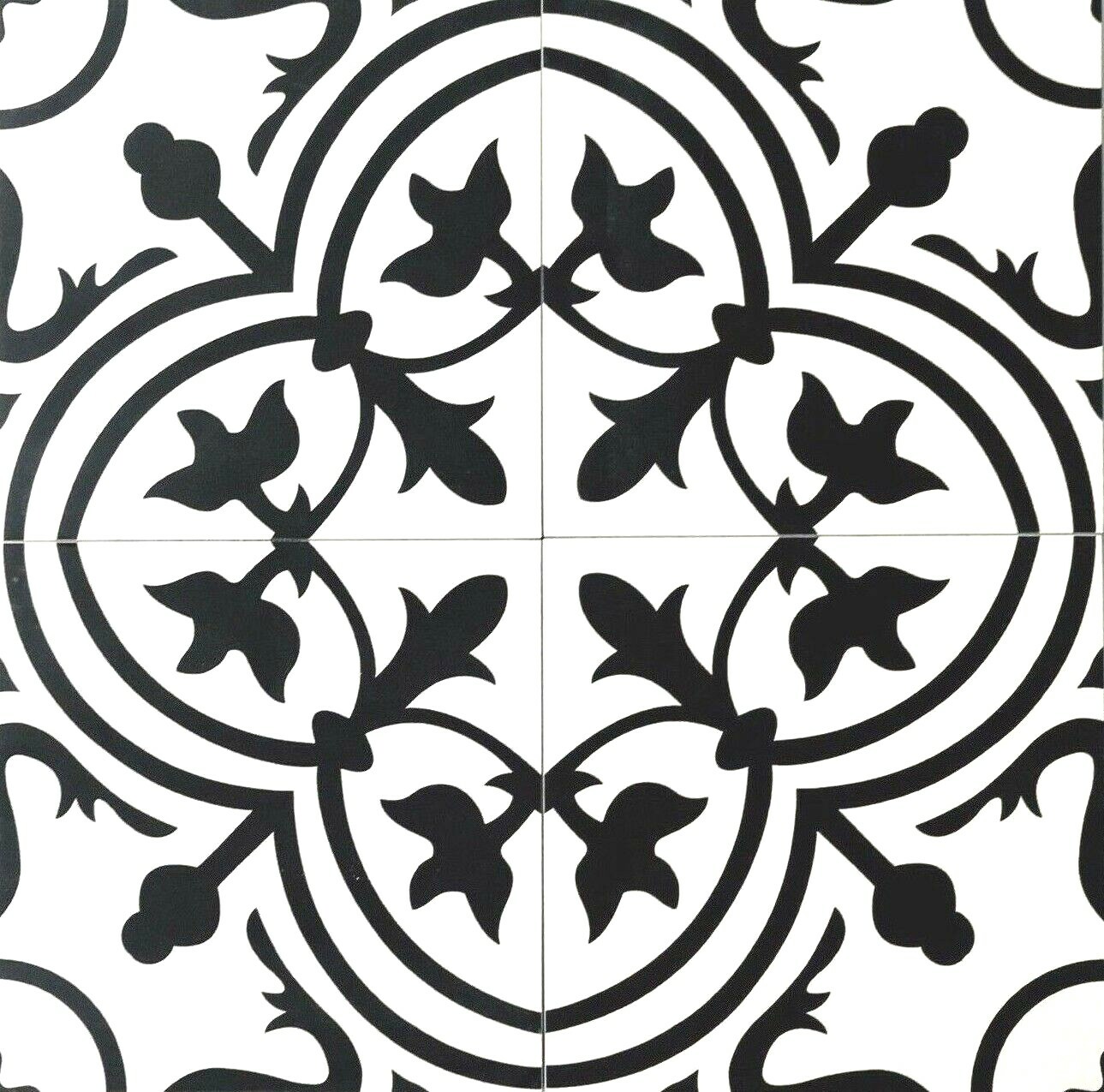 8×8 Flora Black White Porcelain Floor and Wall Tile By Squarefeet Depot