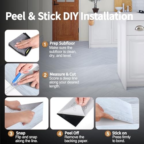 Peel and Stick Vinyl Flooring Pack 54 Sq.Ft, 36 x 6 inches 36 Alpine White Oak