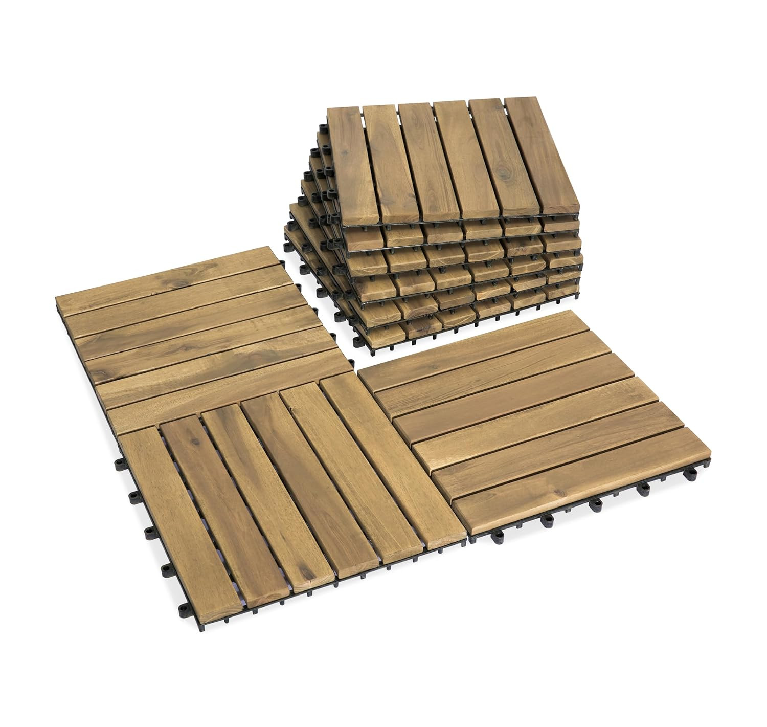 Acacia Wood Deck Tiles 9 Pcs Interlocking Snap Flooring Patio Balcony Pool