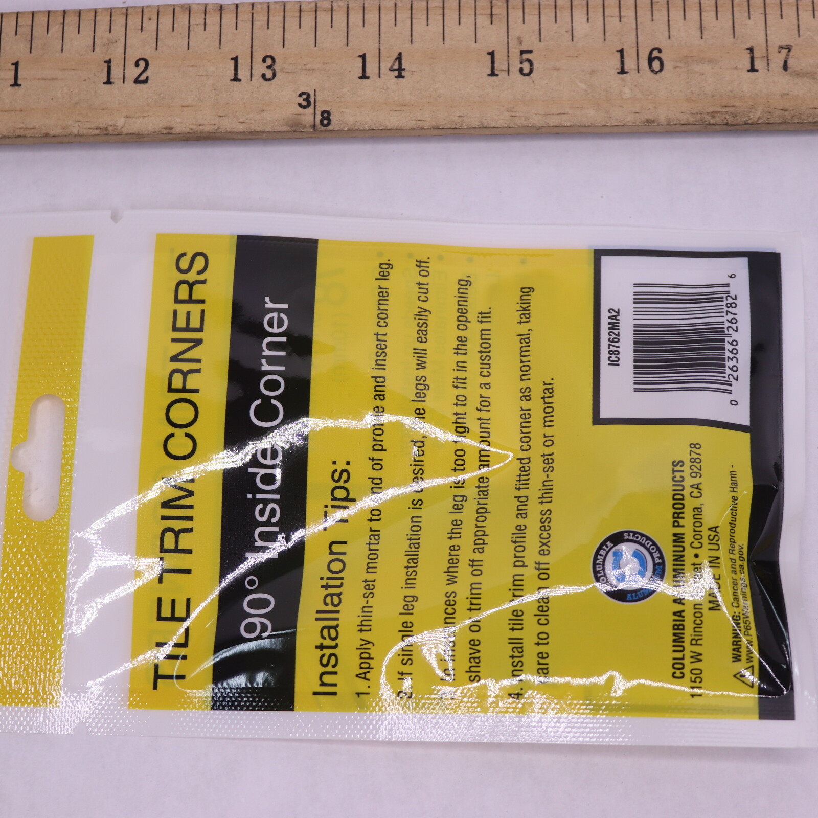 (2-Pk) TrimMaster Square Shape Inside Corner Tile Edging Trim 3/8″ IC8762MA2