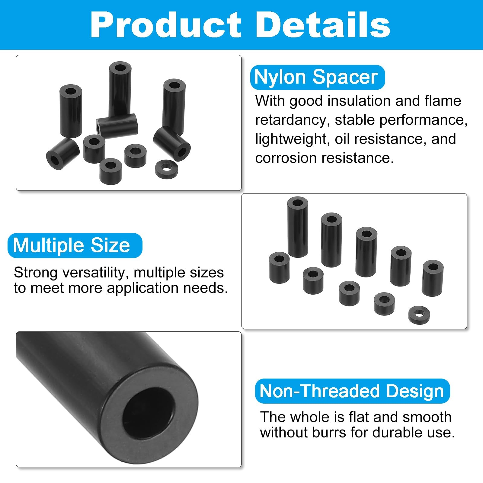 PATIKIL M6 M8 Nylon Spacer, 81Pcs Round Spacer Standoff 11 millimeters, Black