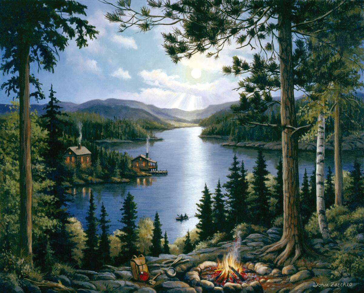 Ceramic Tile Mural Kitchen Backsplash – Cabin in the Woods – Woodland Landscape