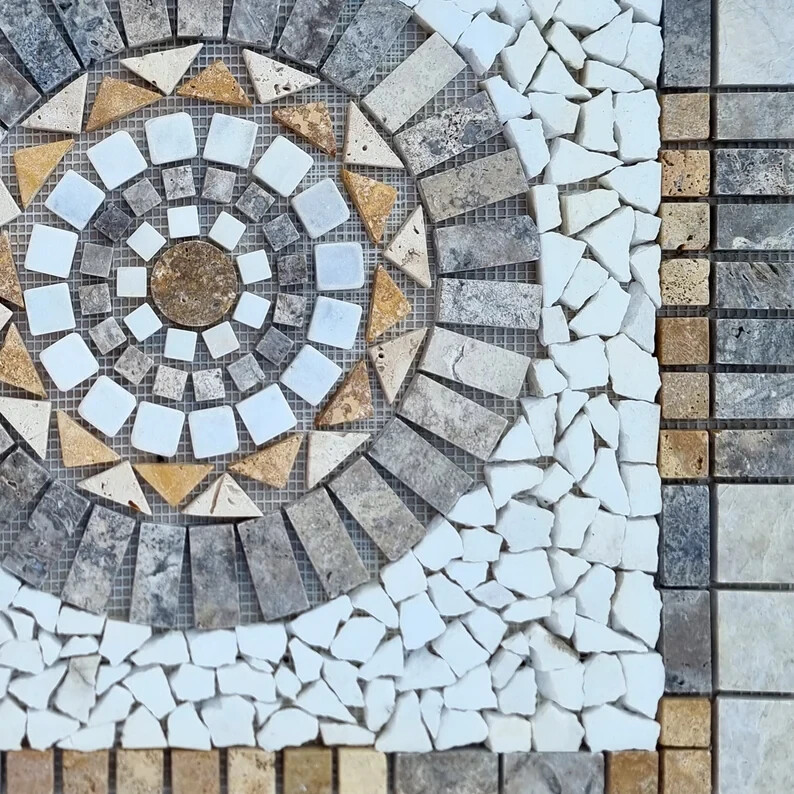 NATURAL STONE MOSAIC | Square Shape Handmade Mosaic | Medallion Mosaic