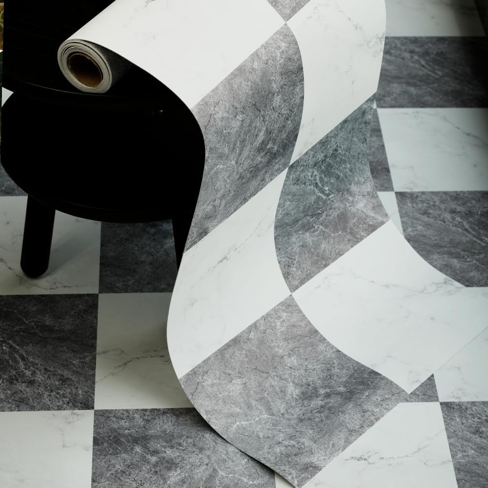 Auxua Checkered Peel And Stick Vinyl Flooring Roll 15.7″x 236″ Matte Finish