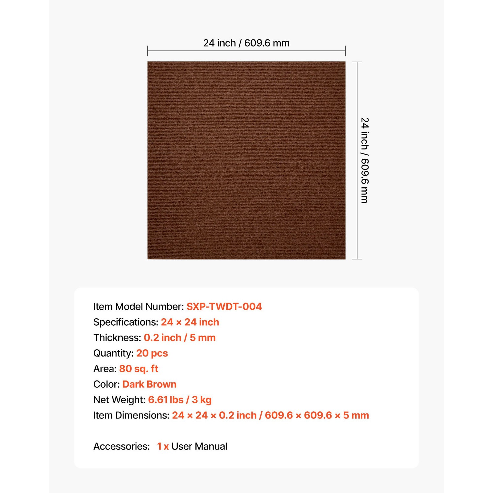 20 Carpet Tiles 24x24in Peel Stick, 80sq.ft Easy Swap