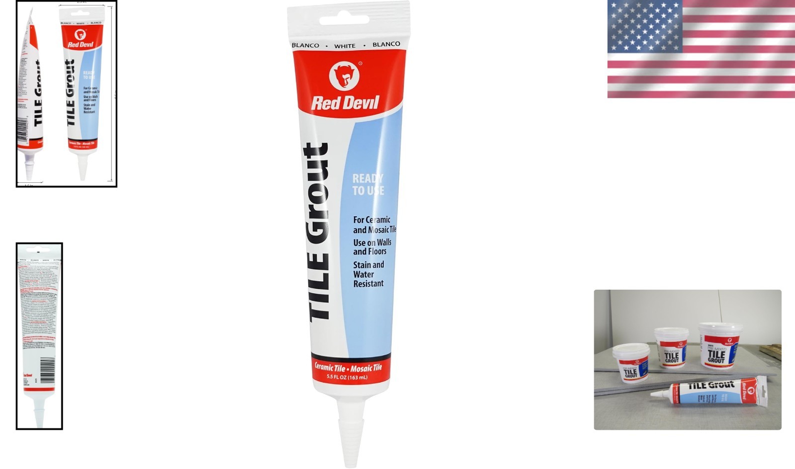 Professional Quality Pre-Mixed Tile Grout, 5.5 oz, Water Resistant & Durable