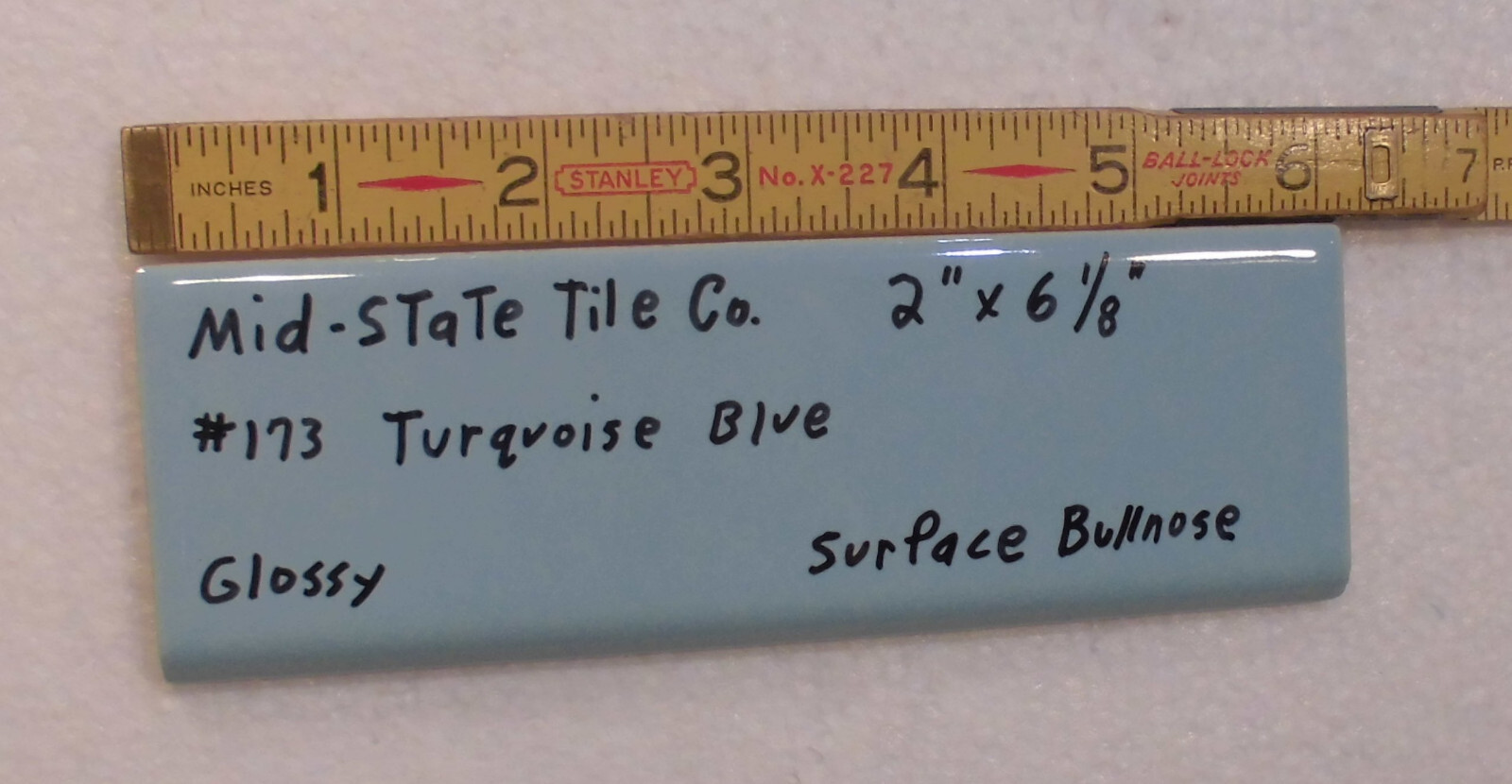 1 pc. Turquoise – Blue: 2” X 6” Surface Bullnose Ceramic Tile by MID-STATE NOS