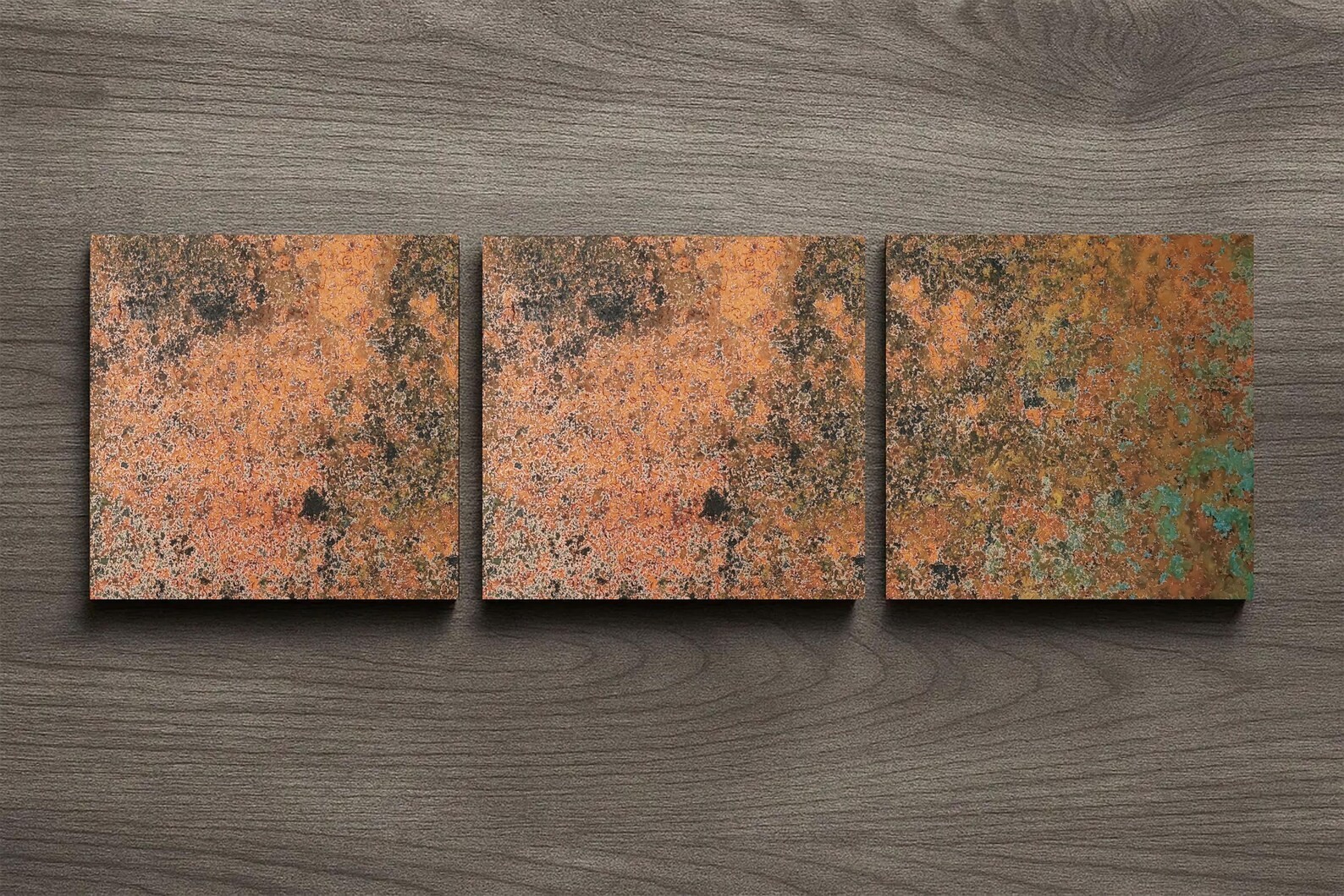 Real Copper Wall Art – 3 Panel Metal Artwork Abstract Patina Decor Handcrafted