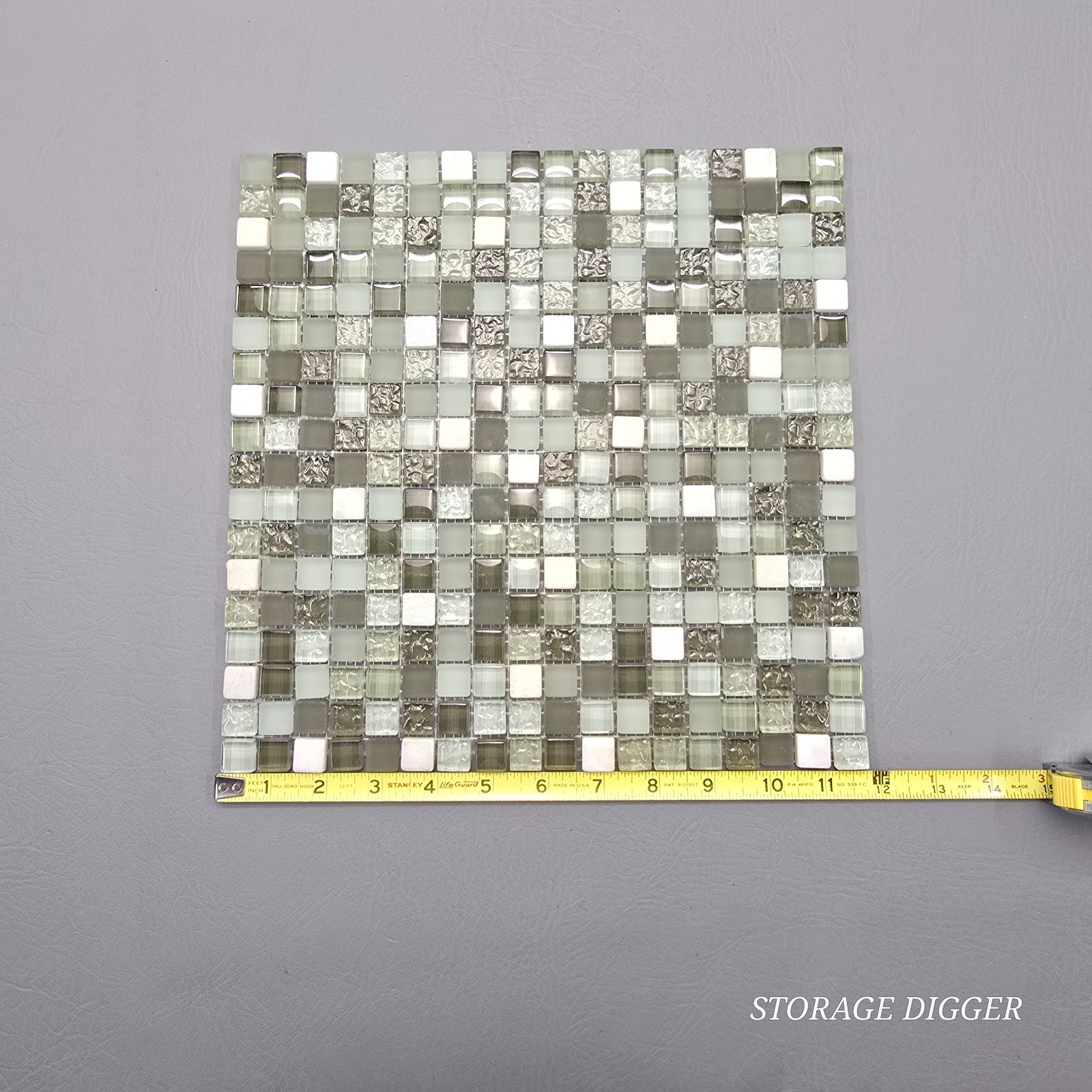 Light Green Mix Glossy Glass Mosaic Tile 1″x1″ Stacked Mesh Mounted Set of 7