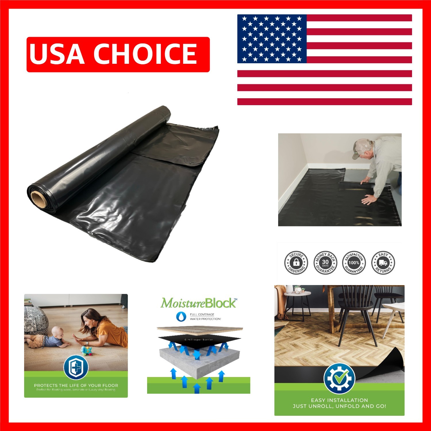 100 Sq Ft Moisture Barrier Underlayment – 6 Mil Thick Polyethylene Film
